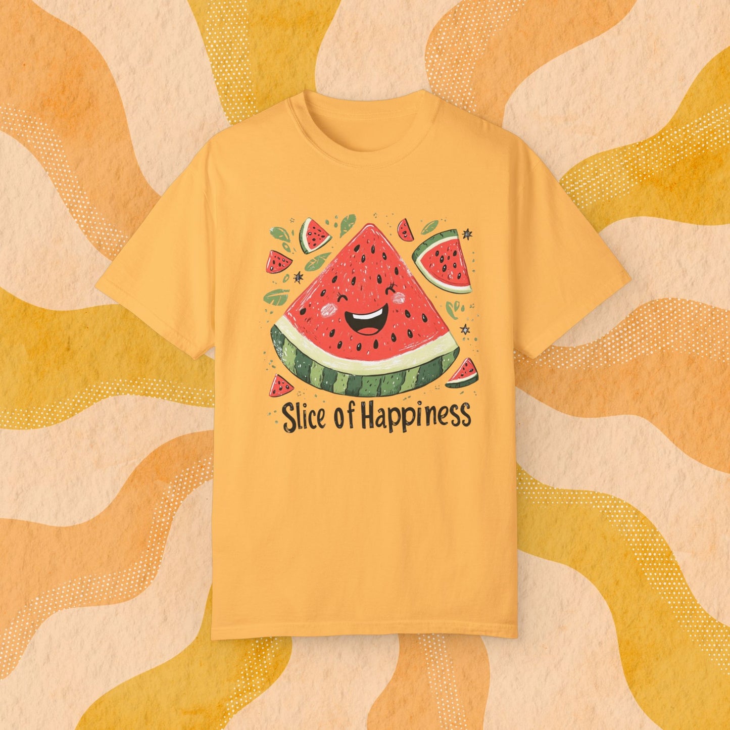 Cute Watermelon Slice of Happiness T-Shirt, Fun Fruit Graphic Tee, Happy Watermelon Smile Shirt Garment-Dyed T-shirt