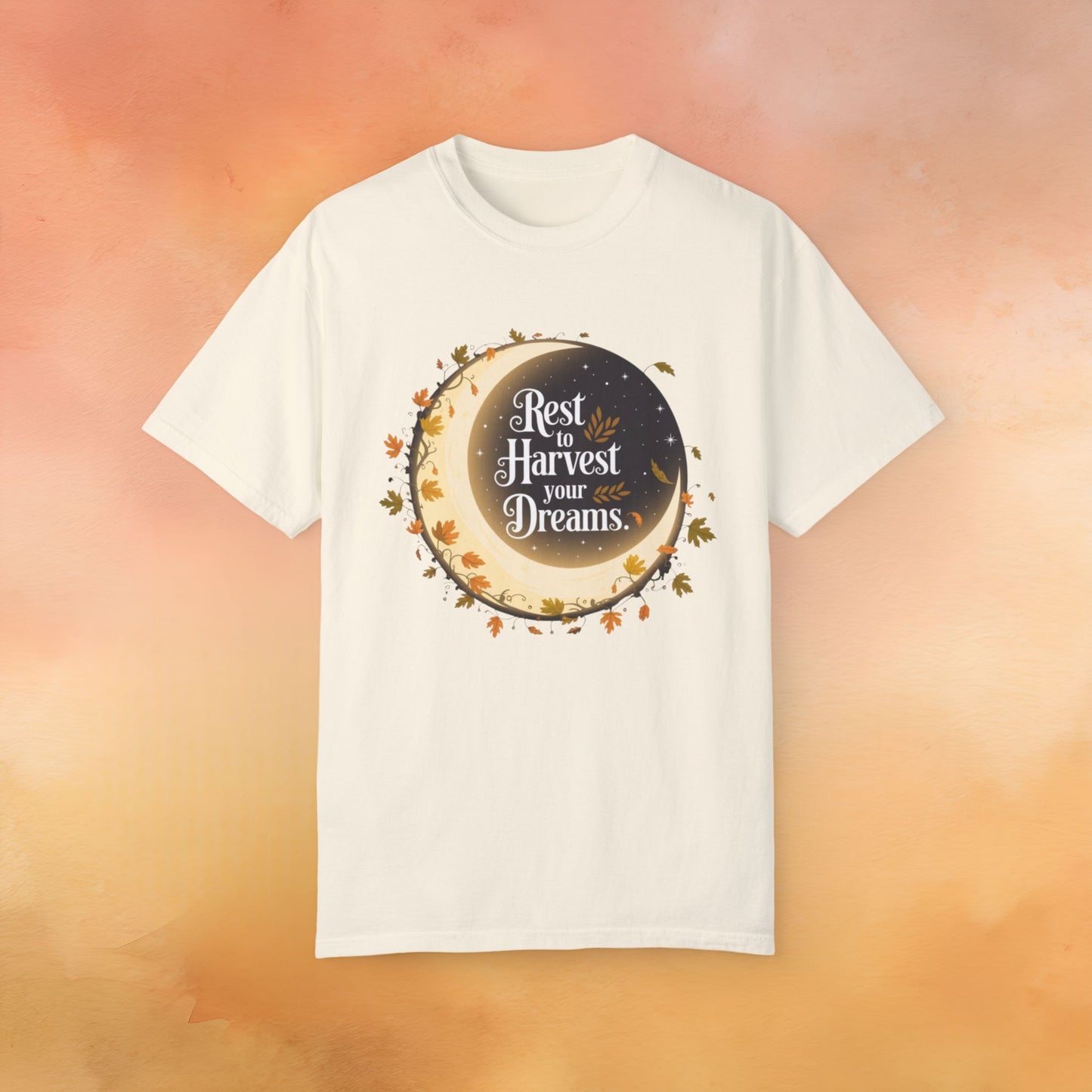 Rest to Harvest your Dreams T-Shirt, Moon and Leaves Graphic Tee, Motivational Quote Shirt, Inspirational Autumn Apparel