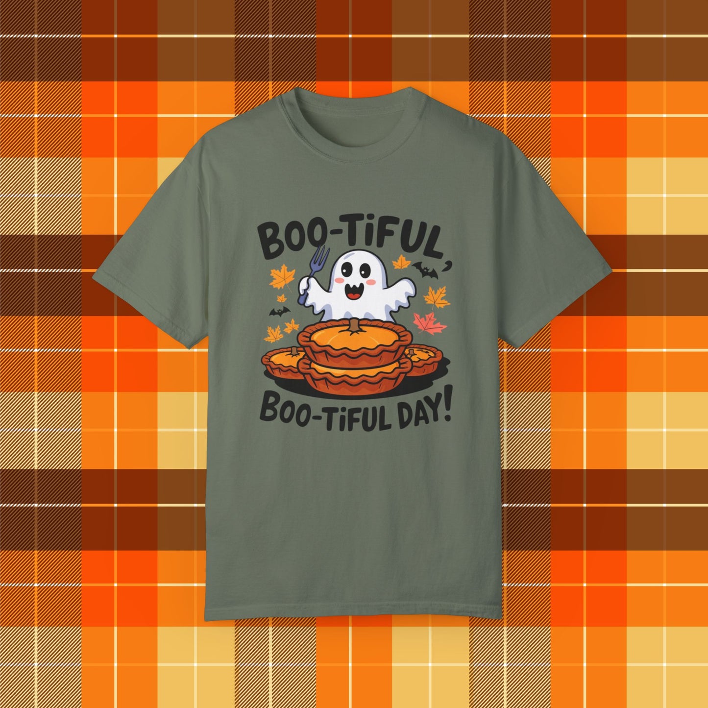 Boo-Tiful Day Ghost T-Shirt, Funny Halloween Tee, Cute Ghost and Pumpkin Pie Shirt, Autumn Graphic T-Shirt, Spooky Season Apparel