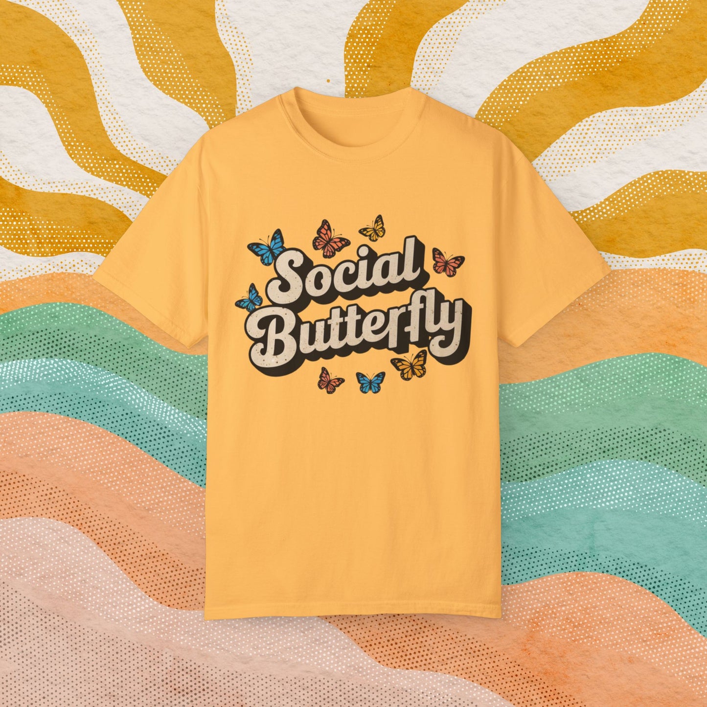 Social Butterfly T-Shirt, Colorful Butterfly Graphic Tee, Fun Summer Fashion, Casual Short Sleeve Shirt, Trendy Gift Idea