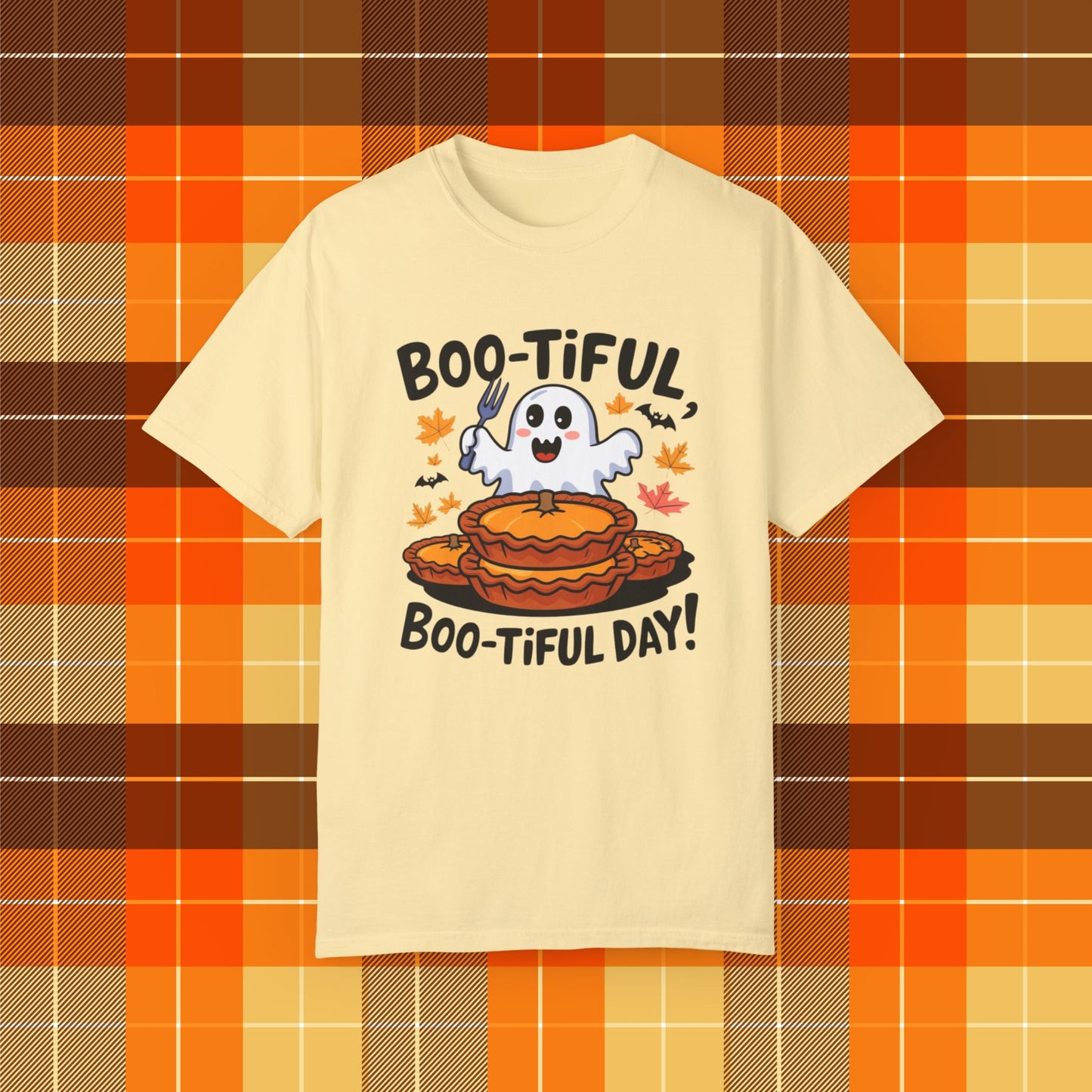 Boo-Tiful Day Ghost T-Shirt, Funny Halloween Tee, Cute Ghost and Pumpkin Pie Shirt, Autumn Graphic T-Shirt, Spooky Season Apparel