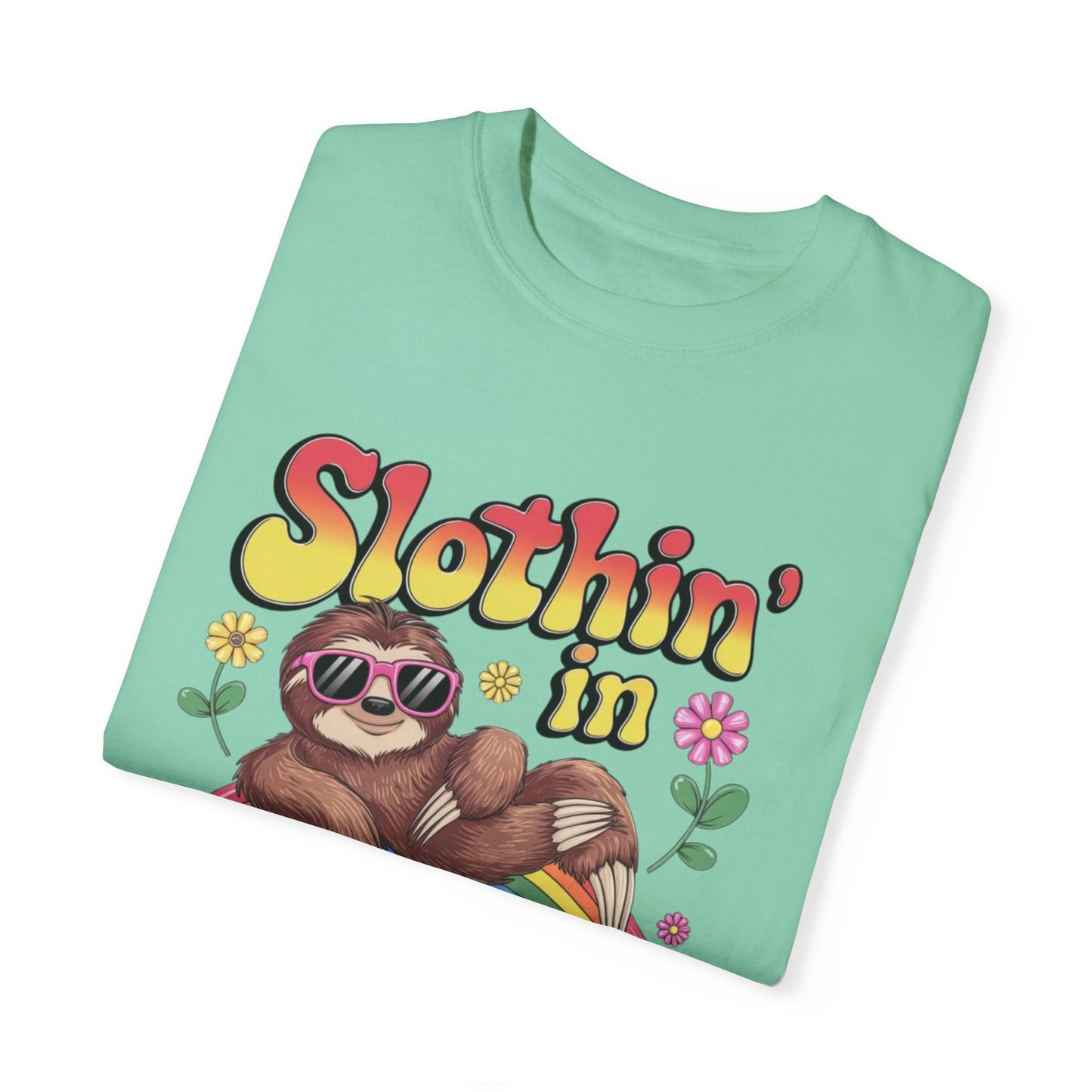 Funny Sloth T-Shirt, Slothin' in Peace Graphic Tee, Cute Sloth Shirt, Rainbow T-Shirt, Sloth Lover Gift, Cute Animal Shirt