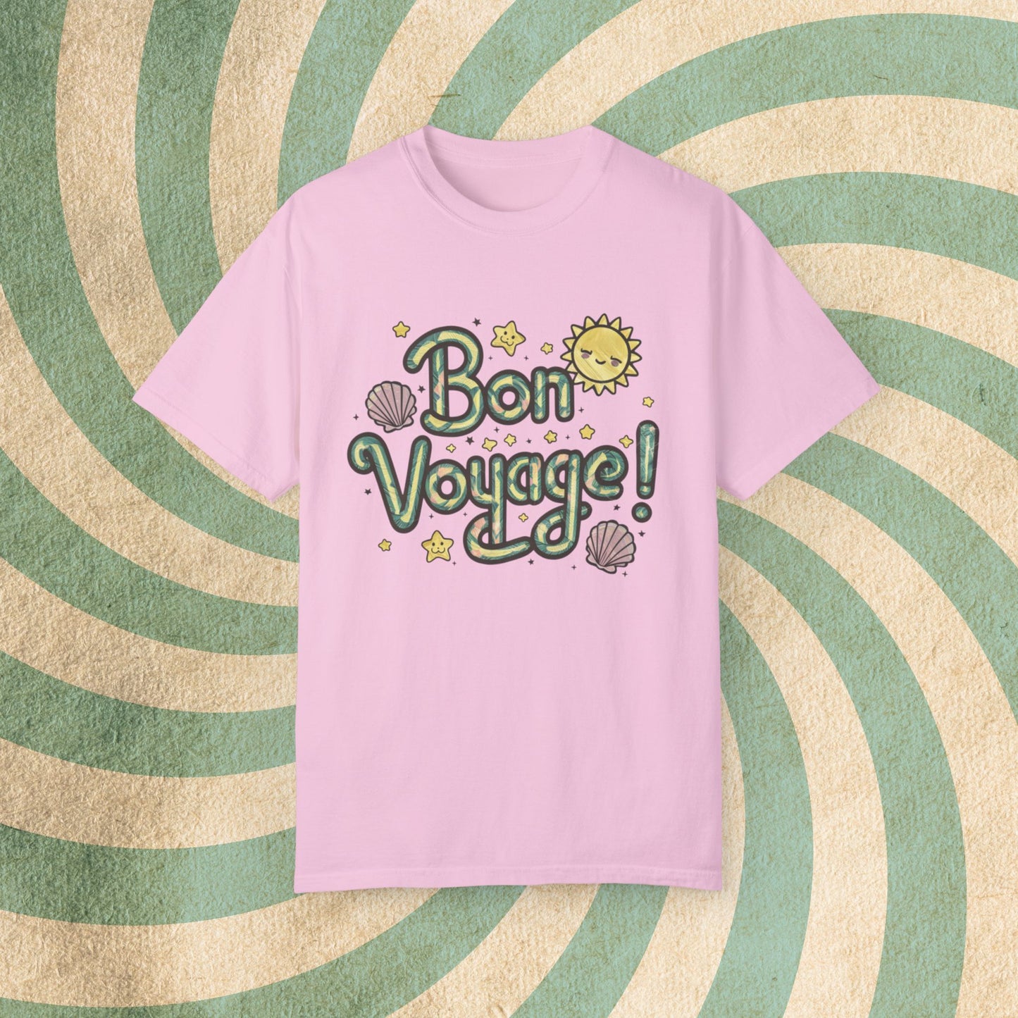 Bon Voyage T-Shirt, Cute Sun Design Tee, Shell and Star Shirt, Fun Travel Shirt, Charming Graphic Tee, Summer Adventure Top