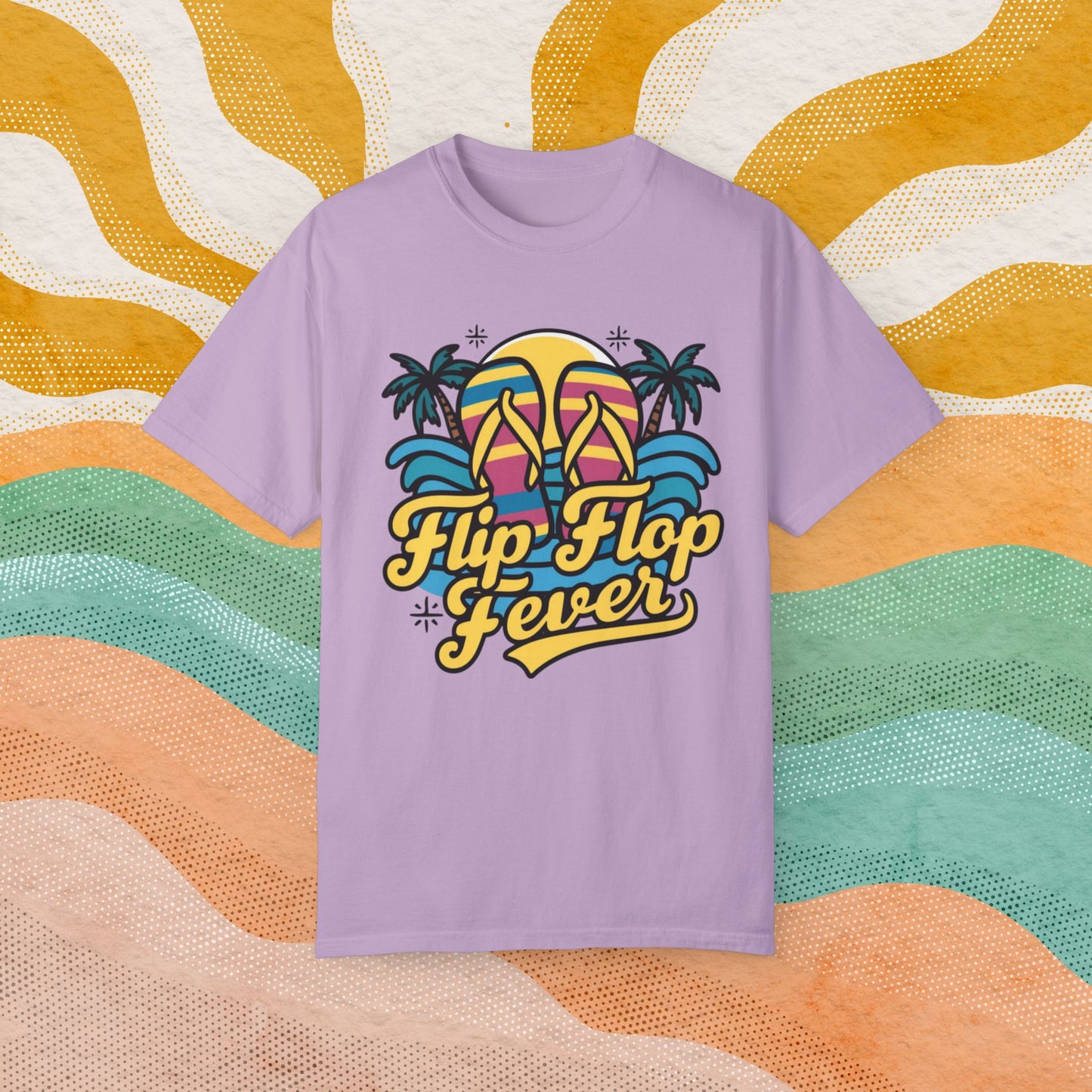 Retro Flip Flop Fever T-Shirt, Summer Vibes Beach Lovers Tee, Fun Tropical Vacation Shirt, Casual Graphic Print Top