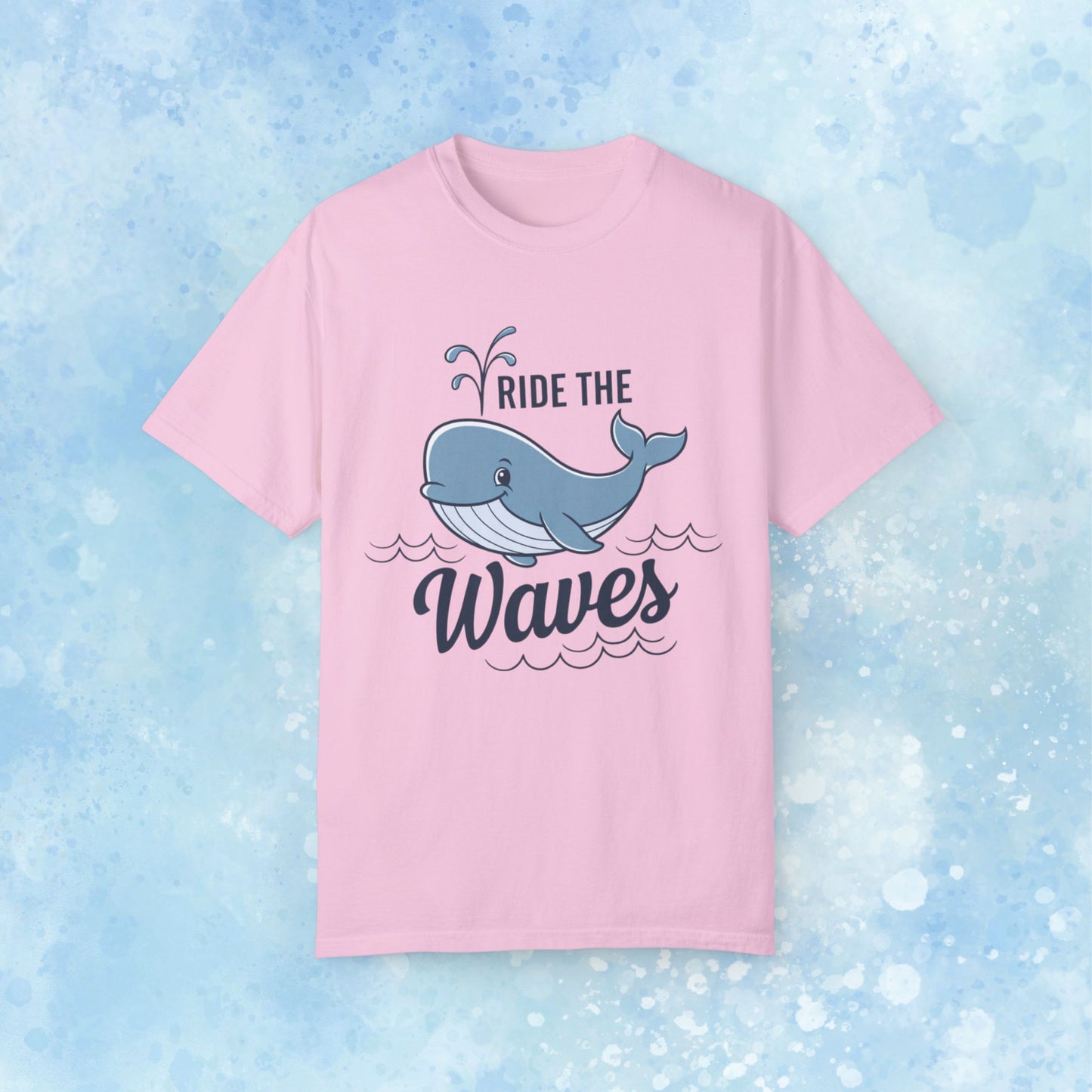 Cute Whale Graphic Ride the Waves T Shirt, Funny Ocean Theme Tee, Casual Whale Print Shirt for Sea Lovers, Unisex Whale Art T Shirt