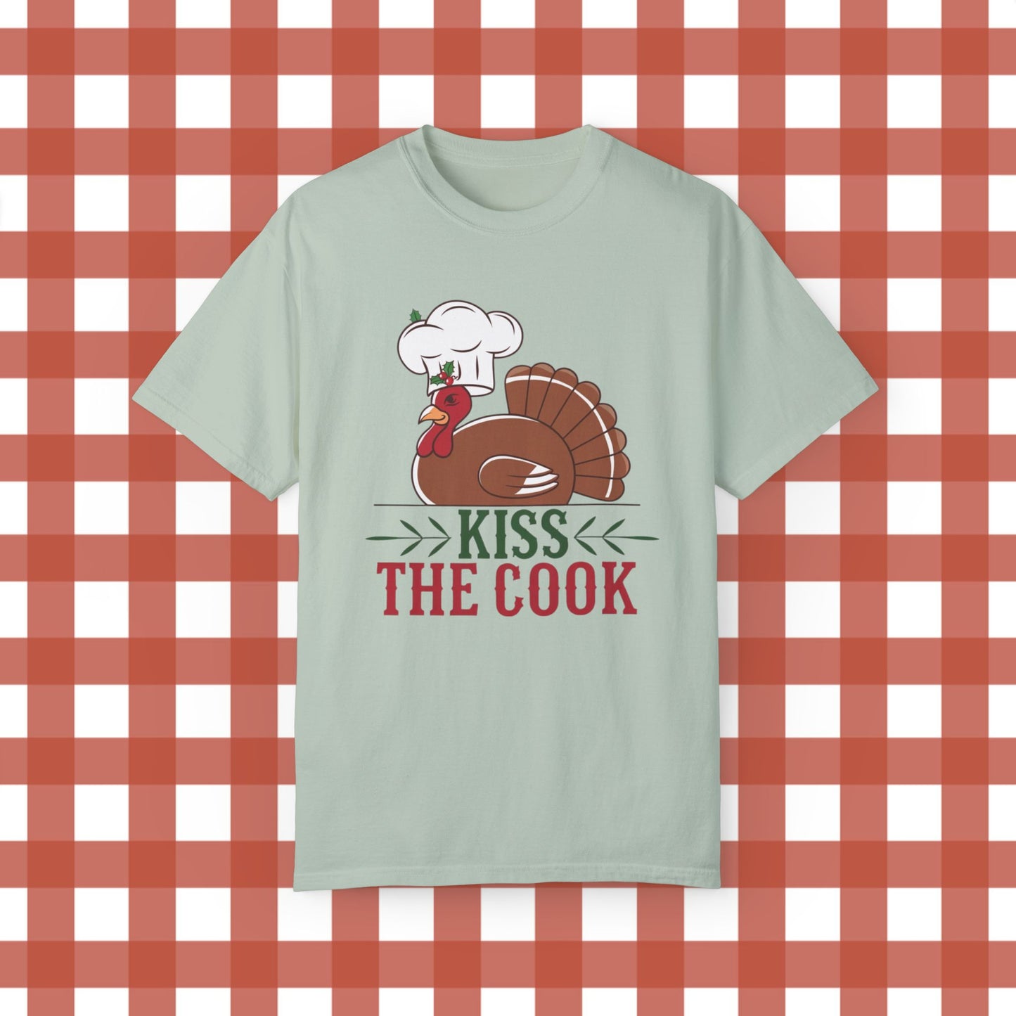 Funny Thanksgiving Turkey Chef T-Shirt, Kiss the Cook Graphic Tee, Cute Holiday Cooking Shirt for Men and Women, Thanksgiving Apparel