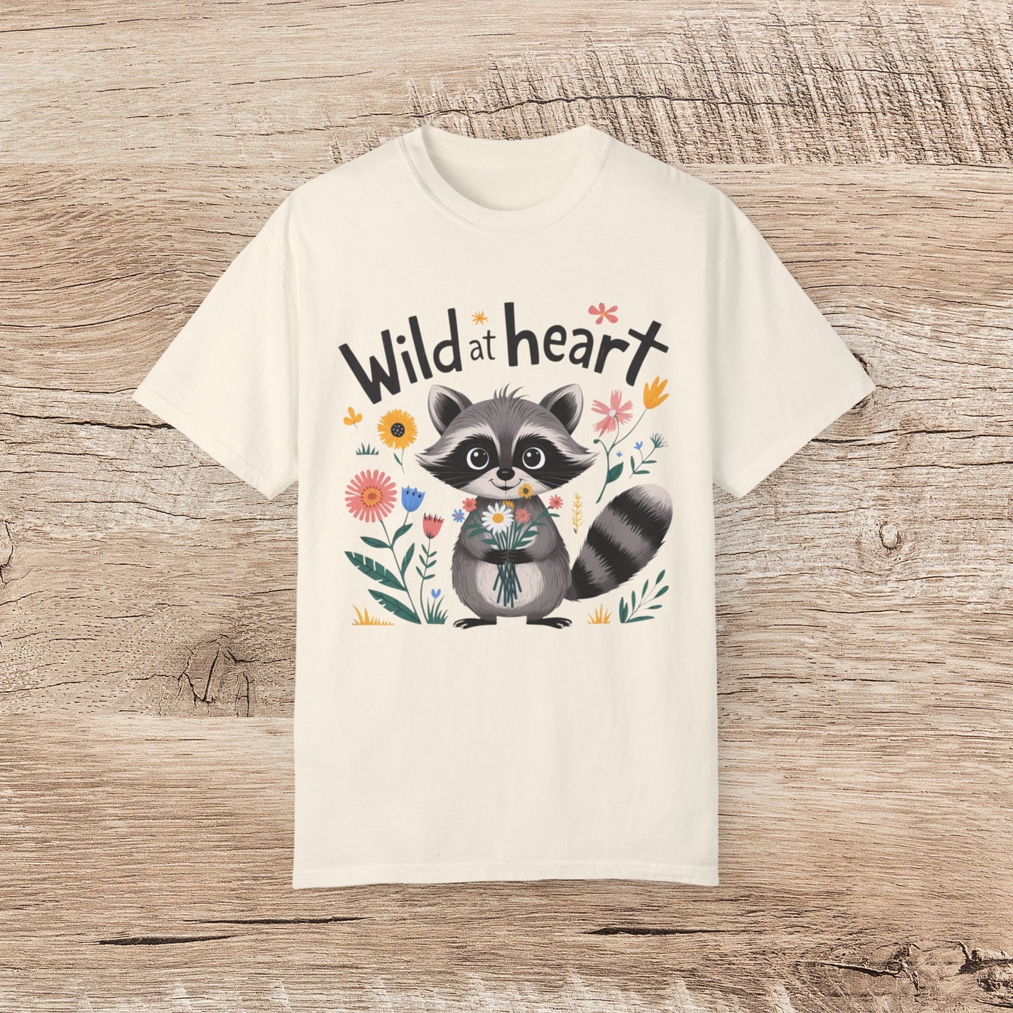 Cute Raccoon Wild at Heart T-Shirt, Adorable Animal Graphic Tee, Floral Raccoon Shirt, Trendy Casual Outfit, Gift for Nature Lovers