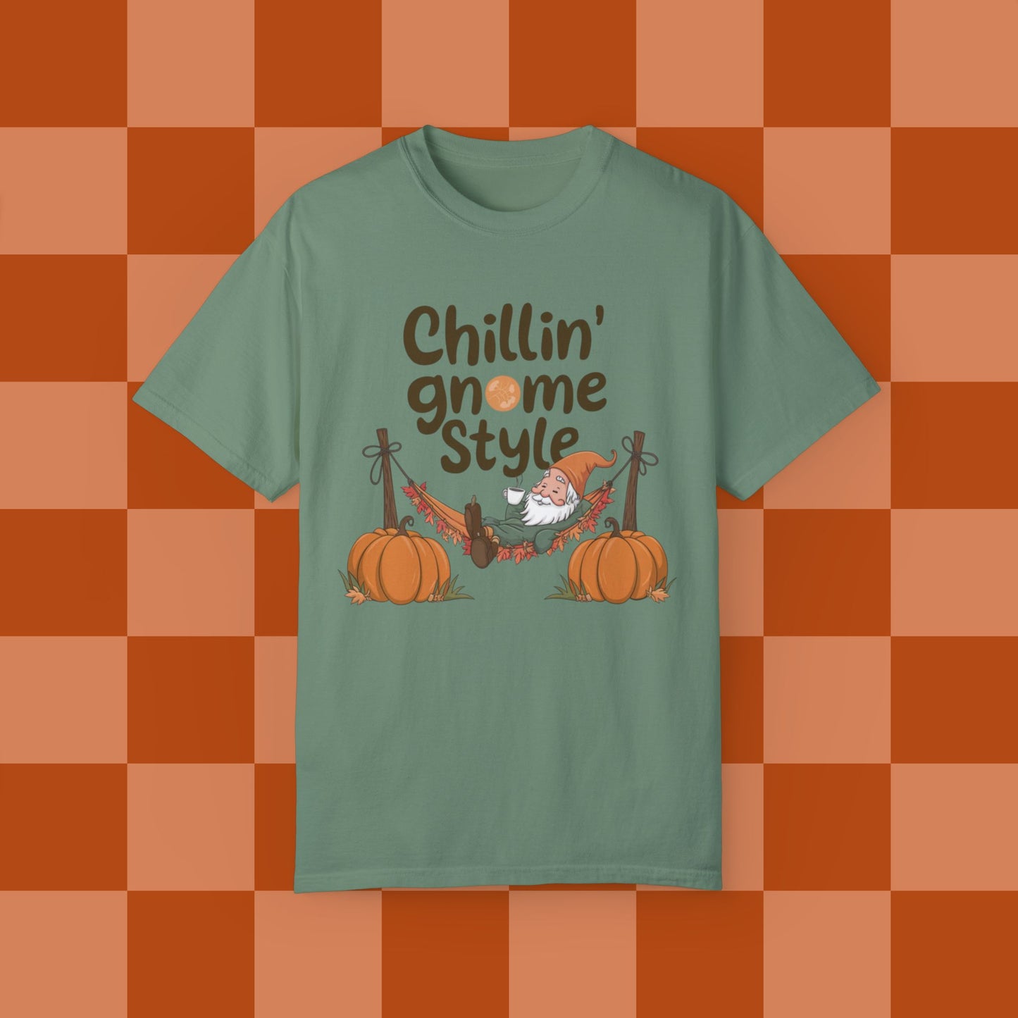 Chillin Gnome Style T-shirt, Funny Gnome Shirt for Fall, Cute Pumpkin Gnome Tee, Halloween Gnome Graphic Tee, Autumn Vibes T-Shirt