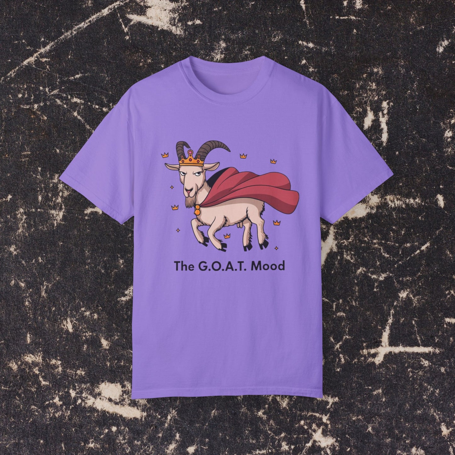 Funny Goat Graphic T-Shirt, G.O.A.T Mood Shirt, Cute Animal Tee, Crowned Goat with Cape, Trendy Casual Top, Unique Gift for Animal Lovers