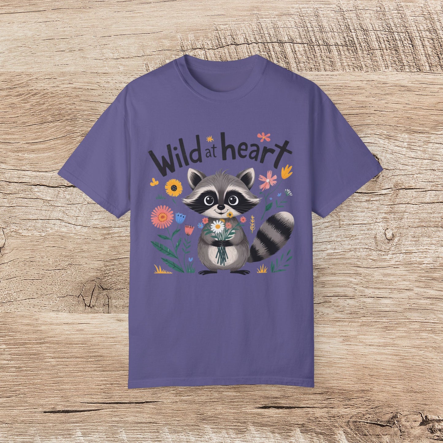 Cute Raccoon Wild at Heart T-Shirt, Adorable Animal Graphic Tee, Floral Raccoon Shirt, Trendy Casual Outfit, Gift for Nature Lovers