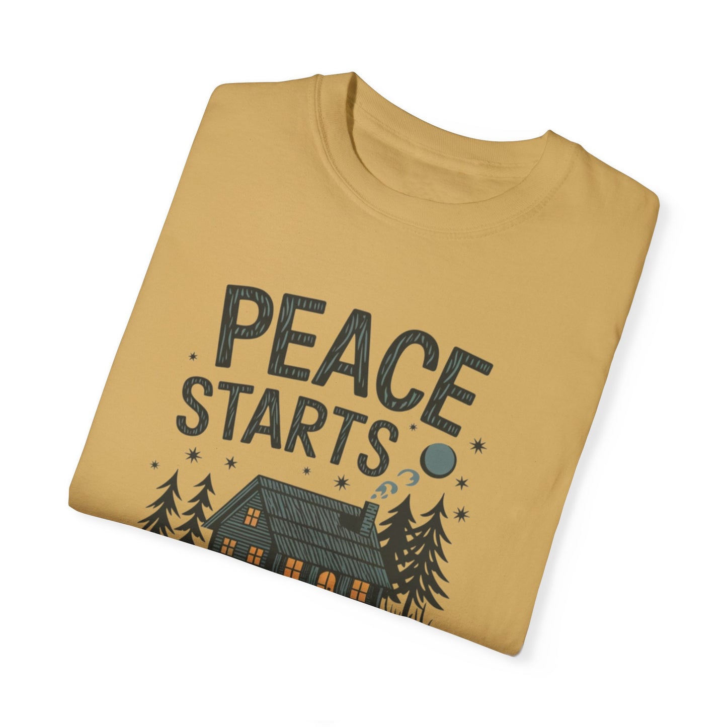 Peace Starts Within T Shirt, Cabin in Woods Graphic Tee, Cozy Cabin Shirt, Inspirational Quote T Shirt, Adventurous Outdoor Tee