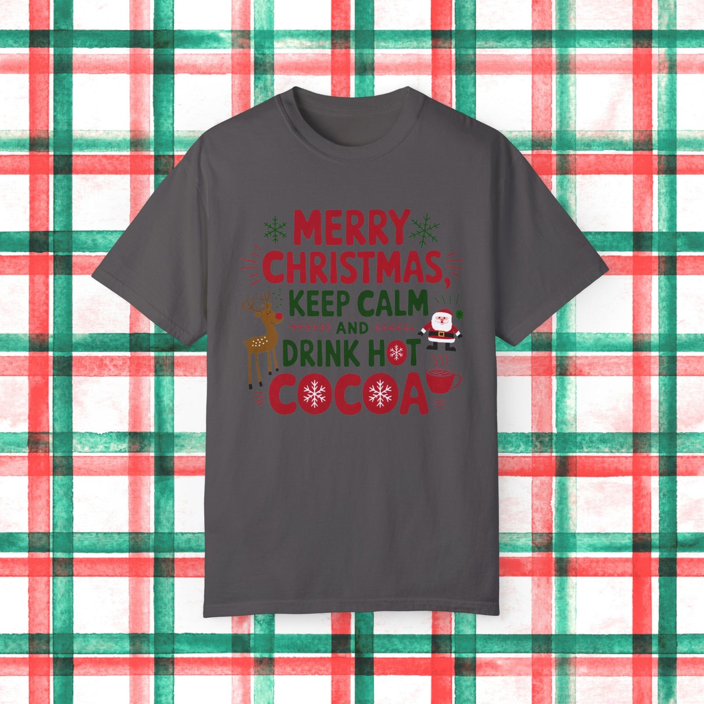 Merry Christmas T-Shirt Keep Calm Drink Hot Cocoa Funny Reindeer Santa Holiday Tee Christmas Party Gift