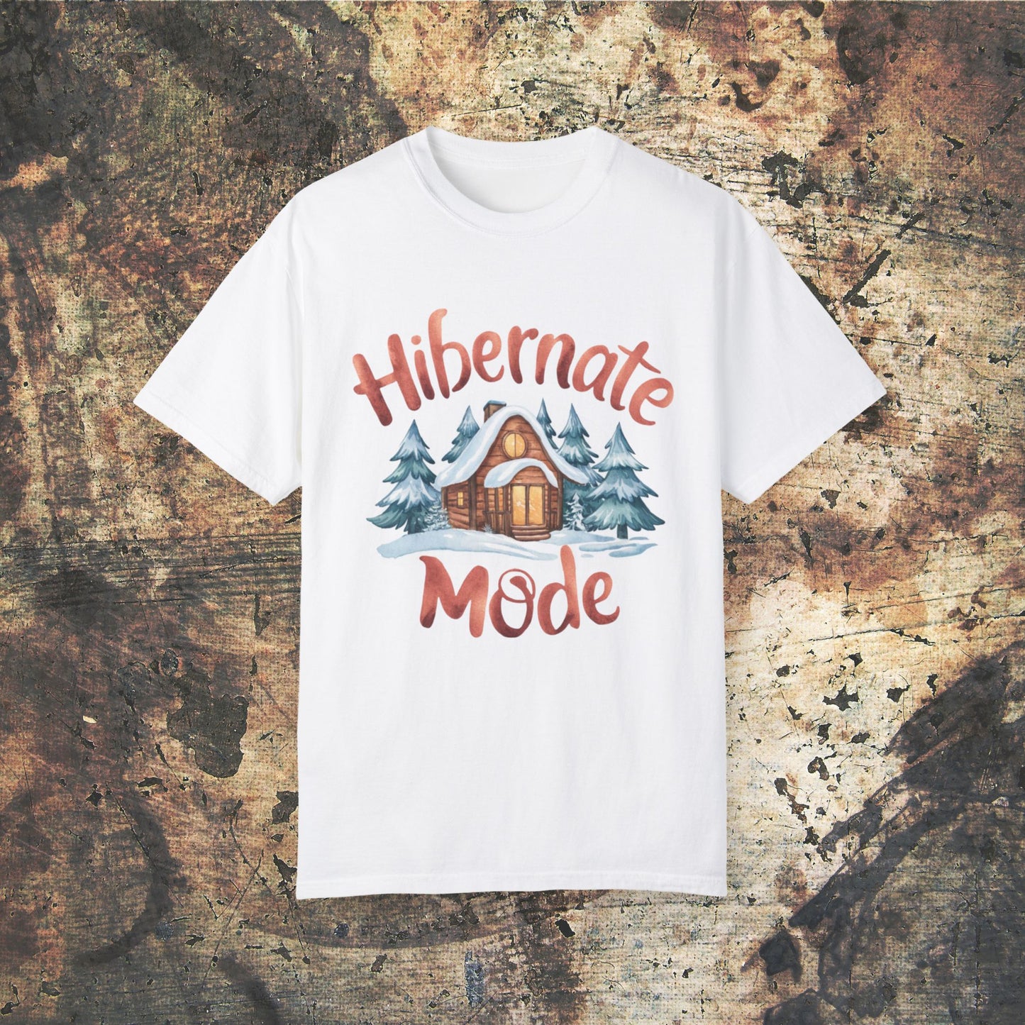 Cozy Winter Cabin T-Shirt, Hibernate Mode Graphic Tee, Winter Wonderland Shirt, Rustic Cabin Snow Design, Unisex Gift Idea