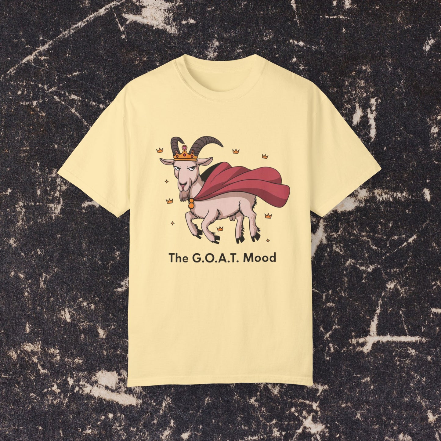 Funny Goat Graphic T-Shirt, G.O.A.T Mood Shirt, Cute Animal Tee, Crowned Goat with Cape, Trendy Casual Top, Unique Gift for Animal Lovers