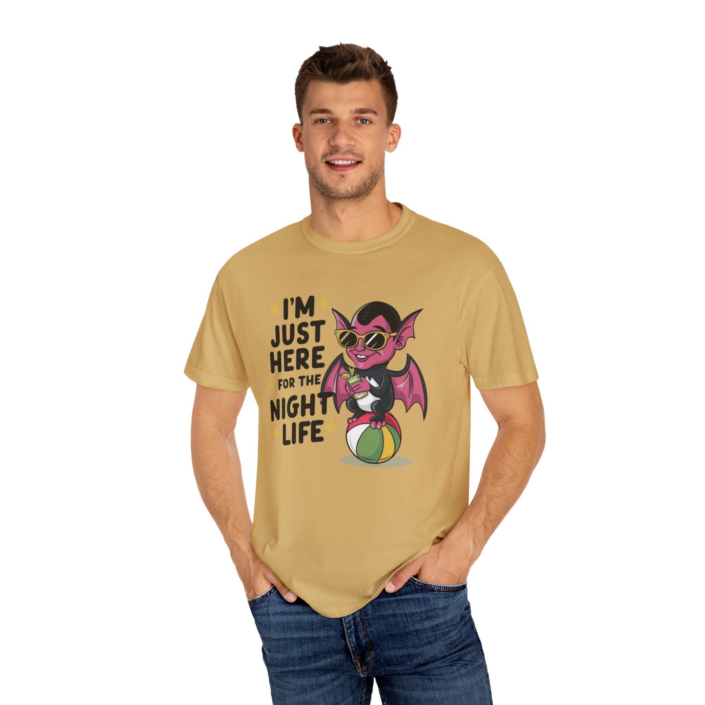 Funny Bat T-Shirt, Just Here For The Night Life Tee, Graphic Vampire Shirt, Cute Halloween T-Shirt, Beach Ball Bat T-Shirt