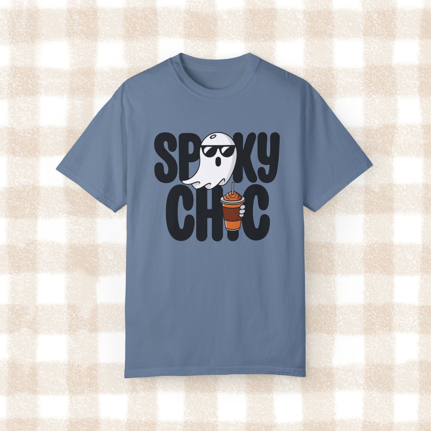 Spooky Chic Ghost Shirt with Sunglasses and Coffee Funny Halloween T-Shirt Cute Ghost Drinking Coffee Tee