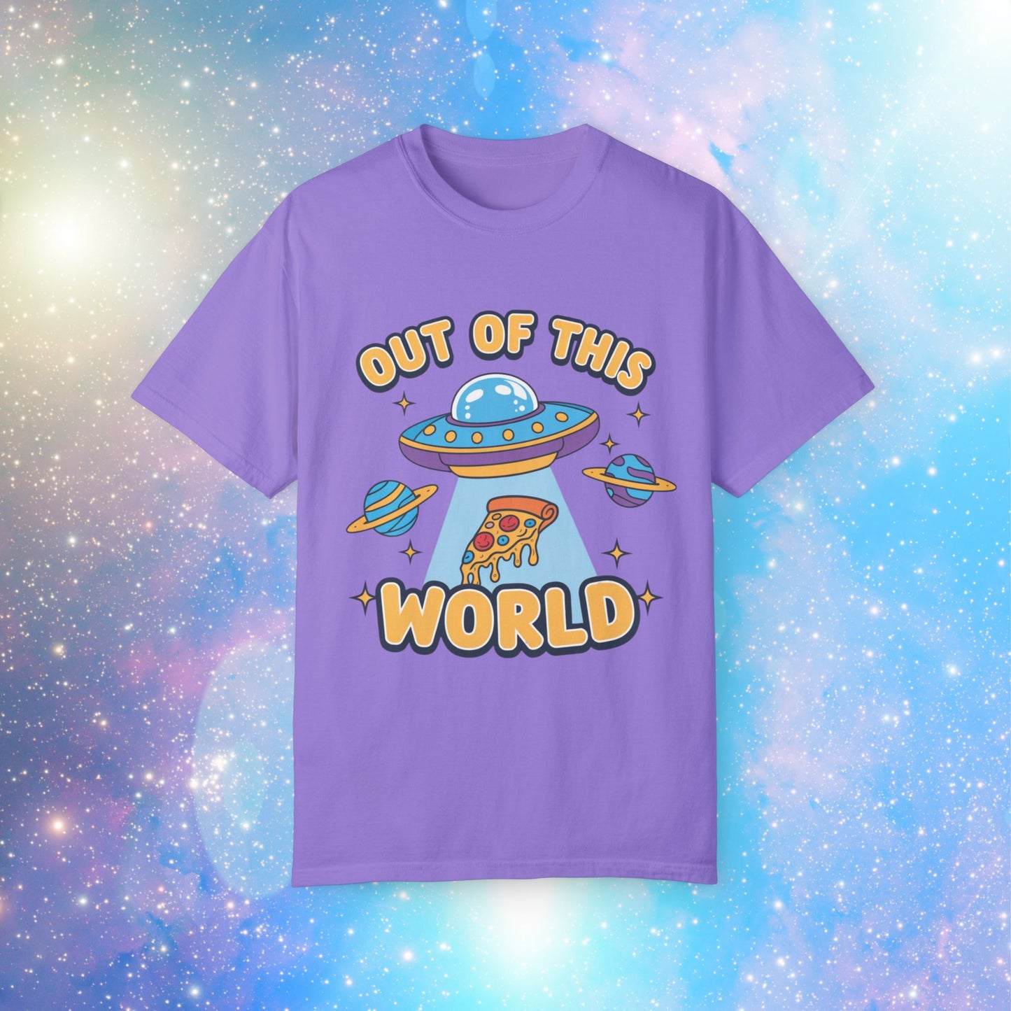 Out of This World UFO T-Shirt, Funny Alien Space Design Tee, Cute Pizza Graphic Shirt, Cool Novelty Gift Idea, Unisex Casual Top