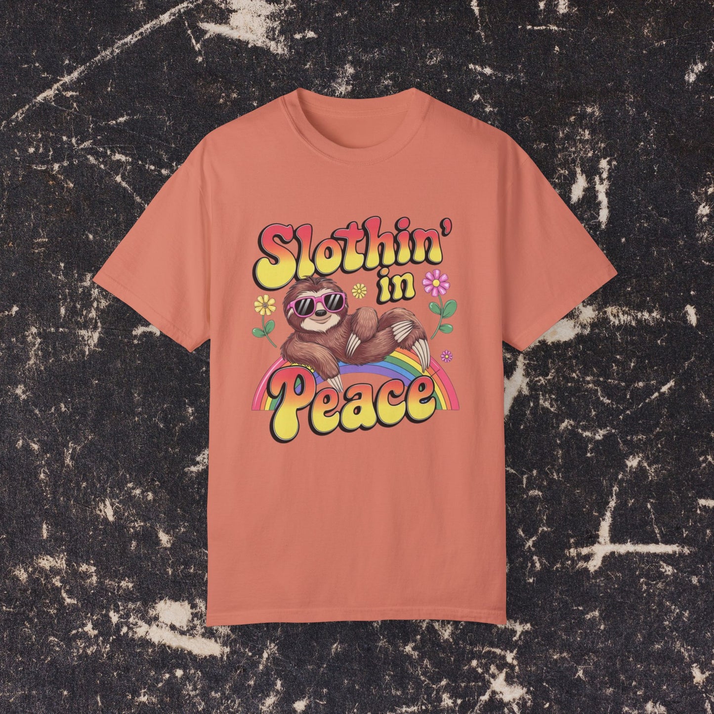 Funny Sloth T-Shirt, Slothin' in Peace Graphic Tee, Cute Sloth Shirt, Rainbow T-Shirt, Sloth Lover Gift, Cute Animal Shirt