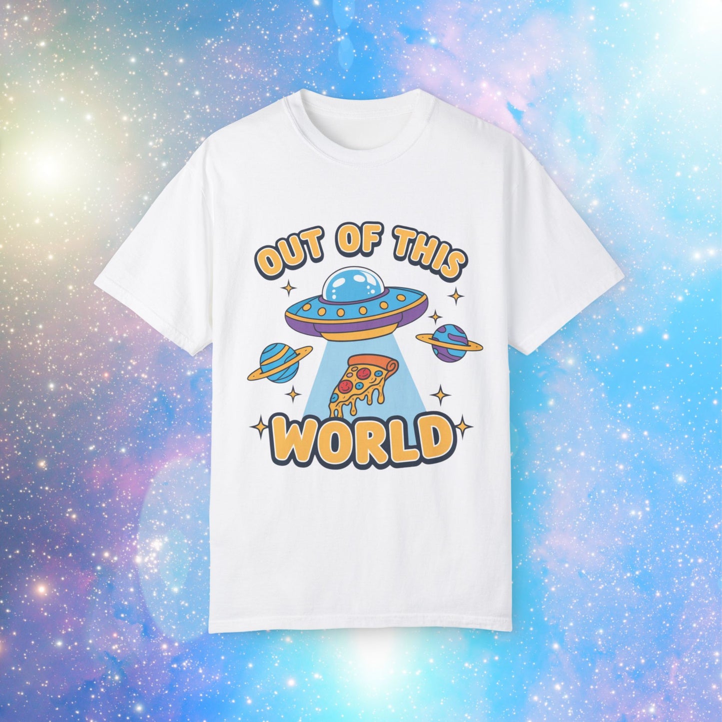 Out of This World UFO T-Shirt, Funny Alien Space Design Tee, Cute Pizza Graphic Shirt, Cool Novelty Gift Idea, Unisex Casual Top