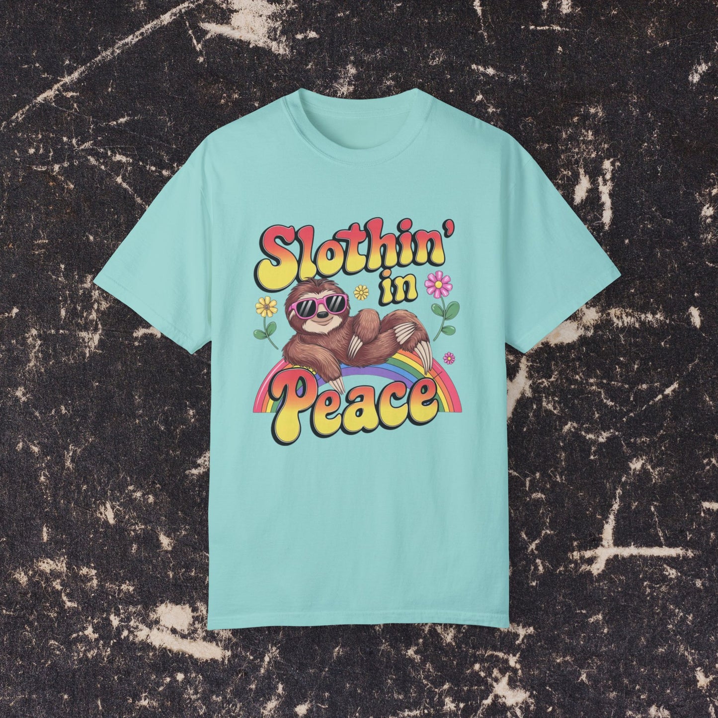 Funny Sloth T-Shirt, Slothin' in Peace Graphic Tee, Cute Sloth Shirt, Rainbow T-Shirt, Sloth Lover Gift, Cute Animal Shirt