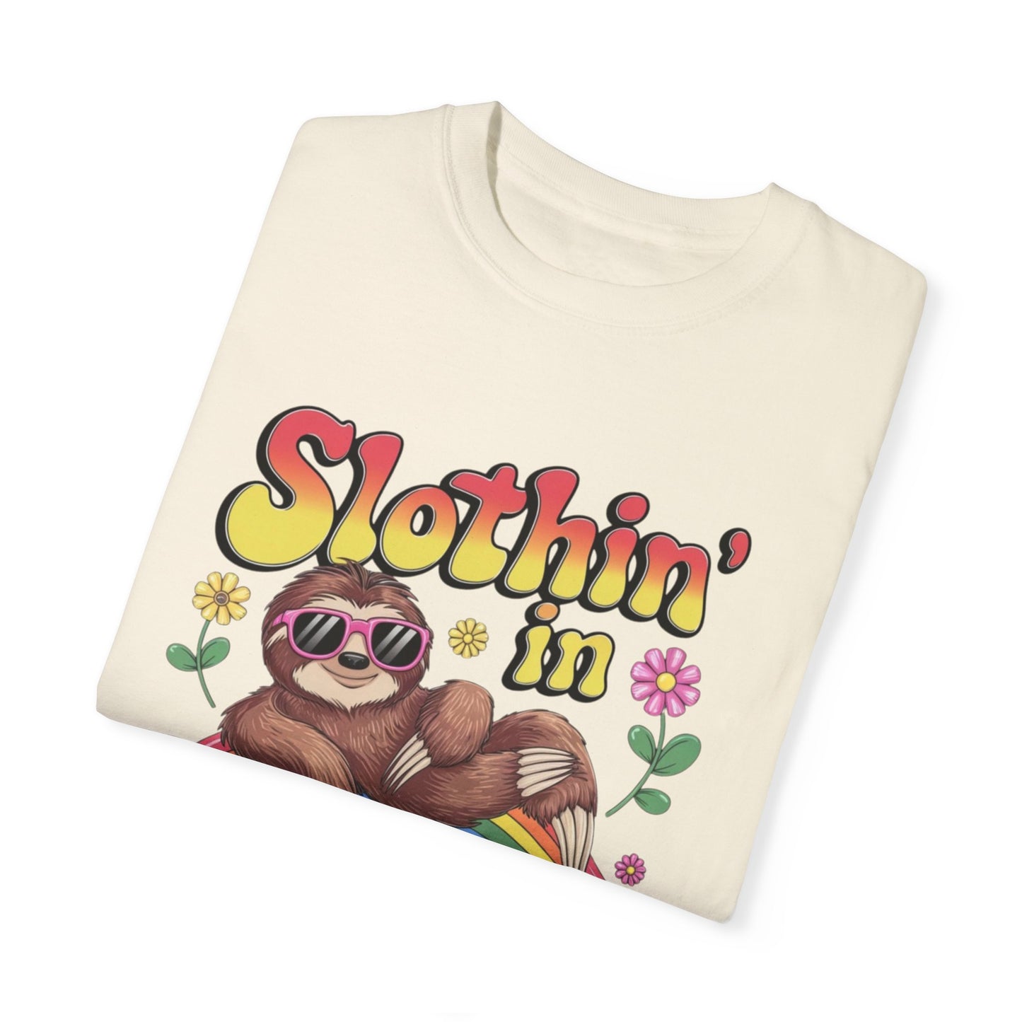 Funny Sloth T-Shirt, Slothin' in Peace Graphic Tee, Cute Sloth Shirt, Rainbow T-Shirt, Sloth Lover Gift, Cute Animal Shirt