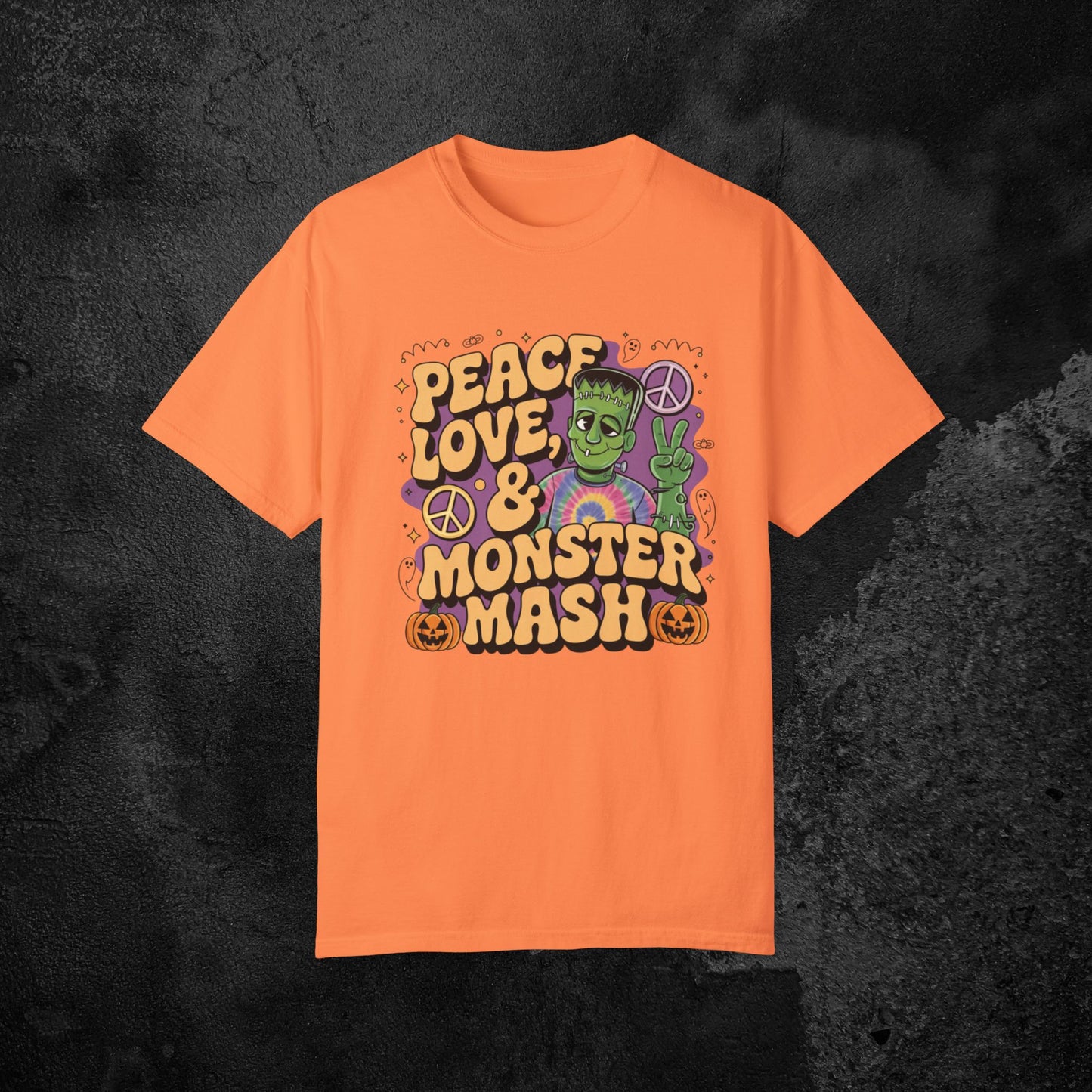 Peace Love and Monster Mash T-Shirt Funny Halloween Shirt Retro Horror Tee Perfect Halloween Gift Short Sleeve Top