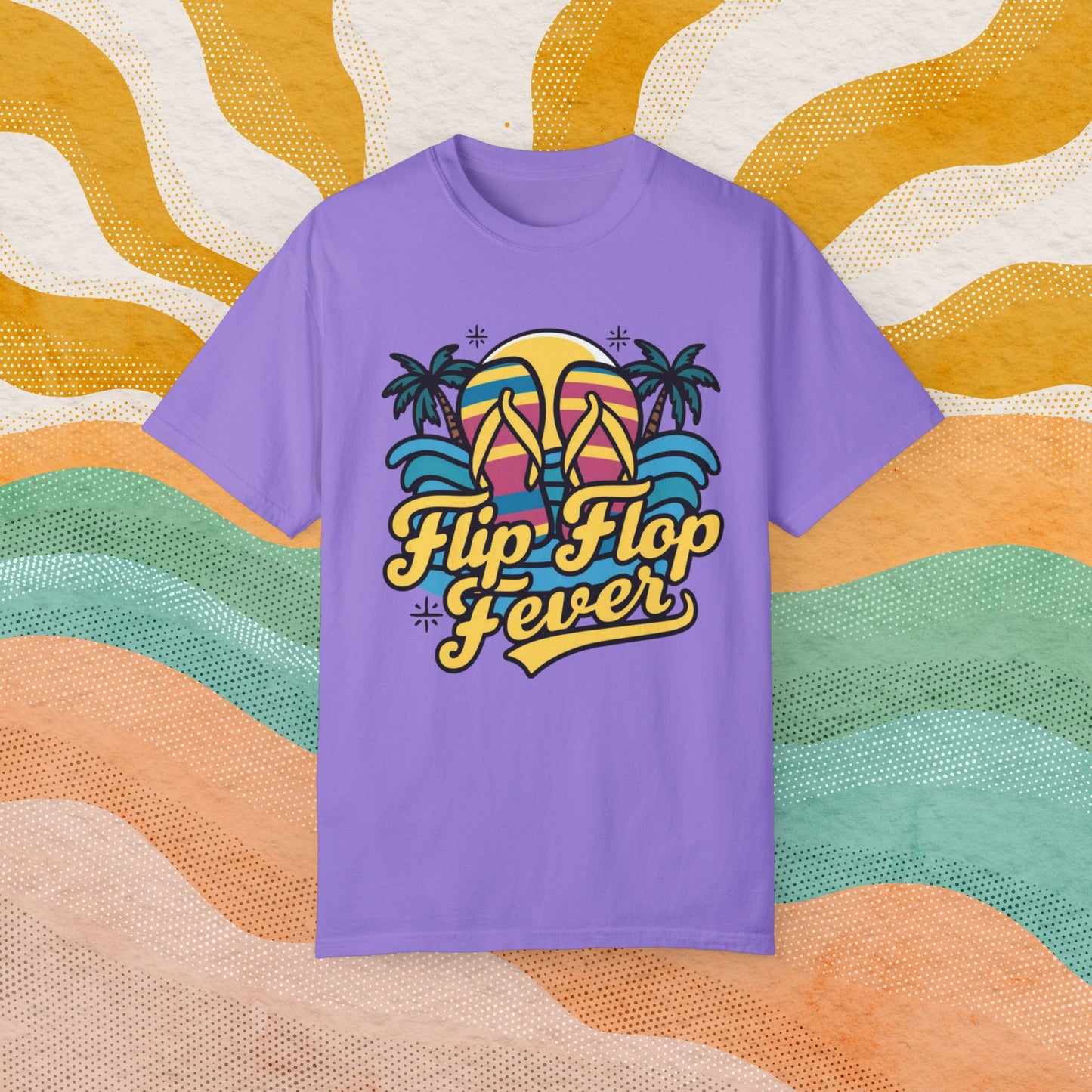 Retro Flip Flop Fever T-Shirt, Summer Vibes Beach Lovers Tee, Fun Tropical Vacation Shirt, Casual Graphic Print Top