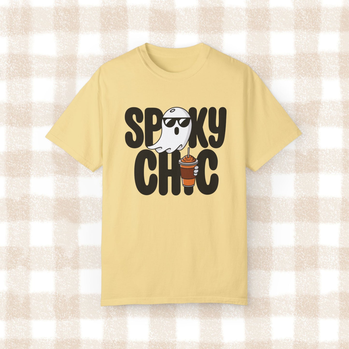 Spooky Chic Ghost Shirt with Sunglasses and Coffee Funny Halloween T-Shirt Cute Ghost Drinking Coffee Tee