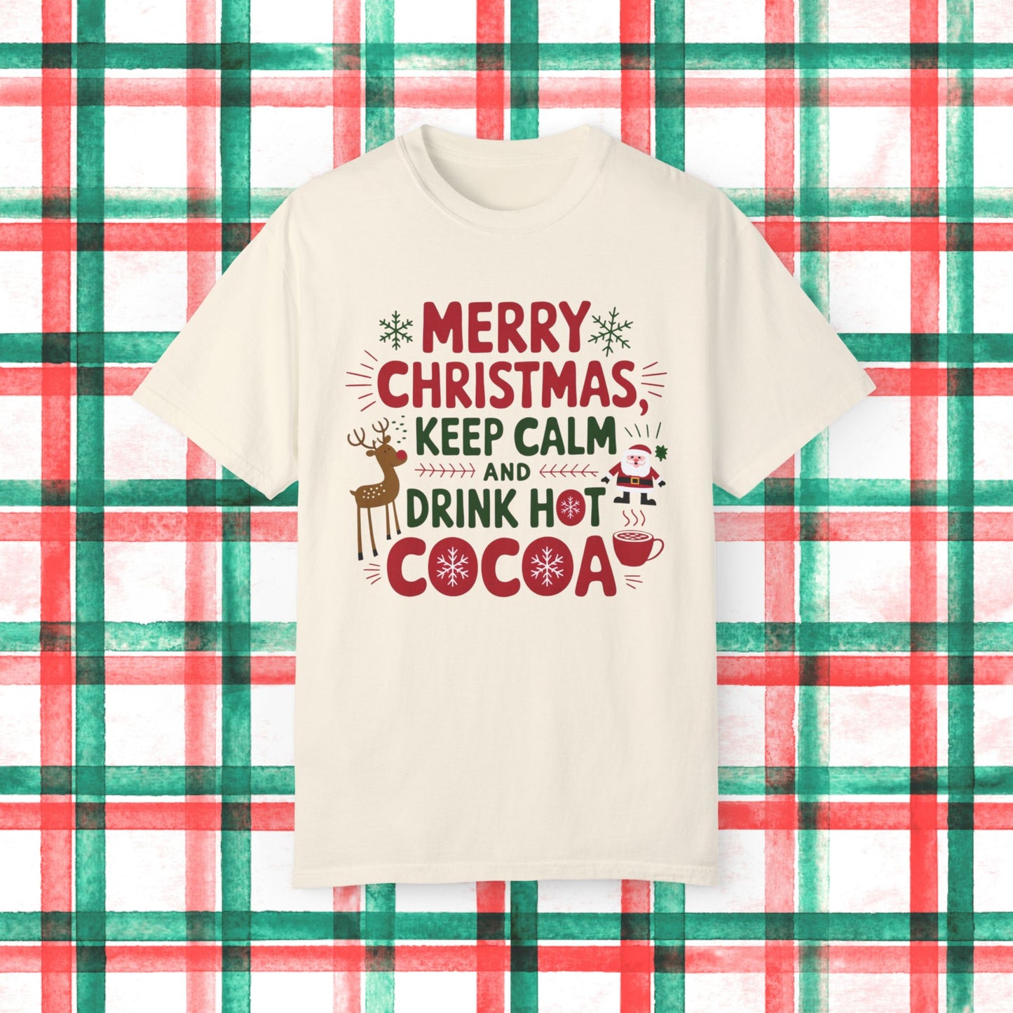 Merry Christmas T-Shirt Keep Calm Drink Hot Cocoa Funny Reindeer Santa Holiday Tee Christmas Party Gift