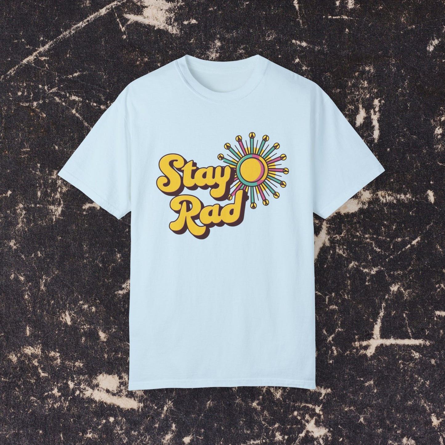 Stay Rad Retro Sunshine Graphic T-Shirt, Vintage Style Tee, Positive Vibes Summer Shirt, Fun Casual Outfit, Groovy Statement Top