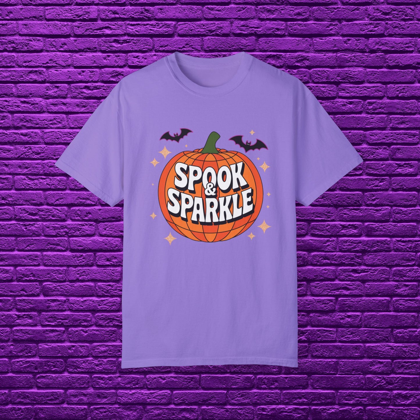 Halloween Pumpkin Spook and Sparkle T-Shirt, Cute Halloween Shirt with Pumpkin and Bats, Halloween Holiday Tee for Spooky Season