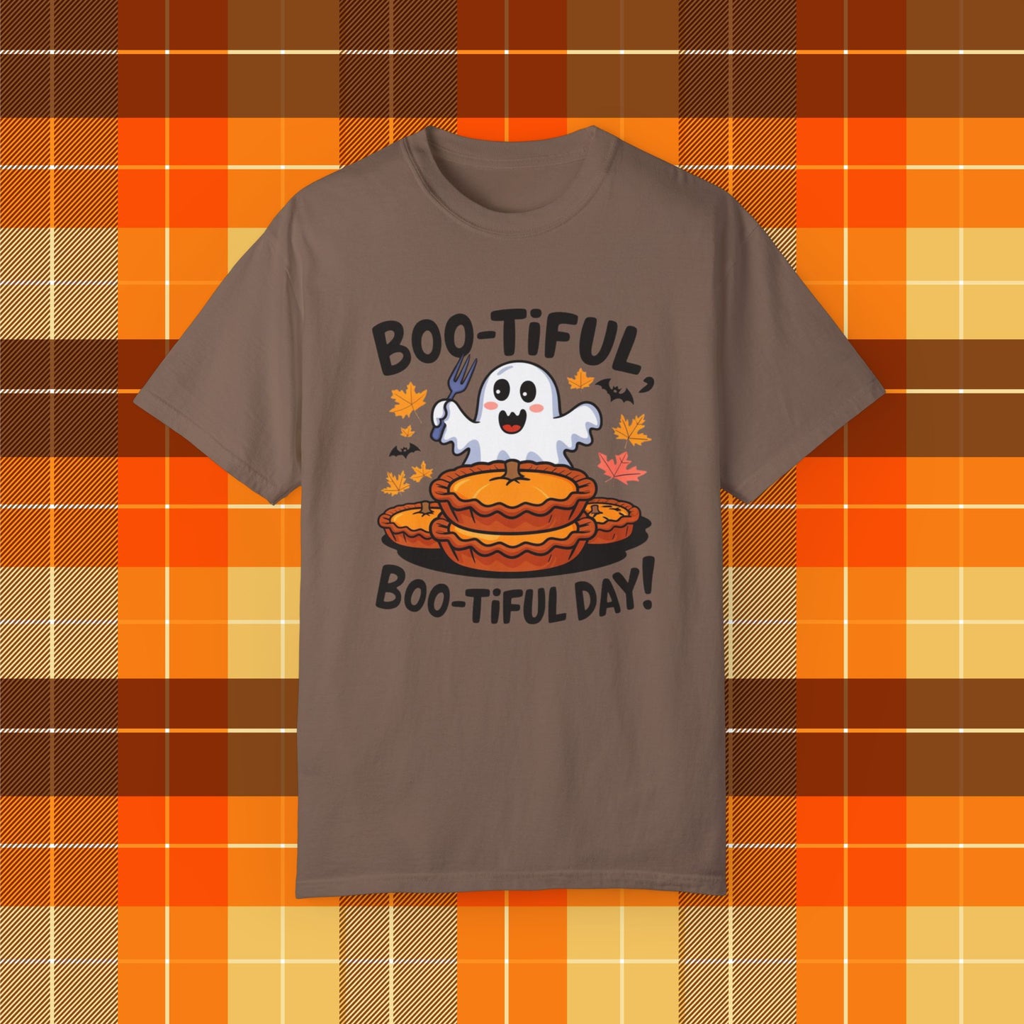 Boo-Tiful Day Ghost T-Shirt, Funny Halloween Tee, Cute Ghost and Pumpkin Pie Shirt, Autumn Graphic T-Shirt, Spooky Season Apparel