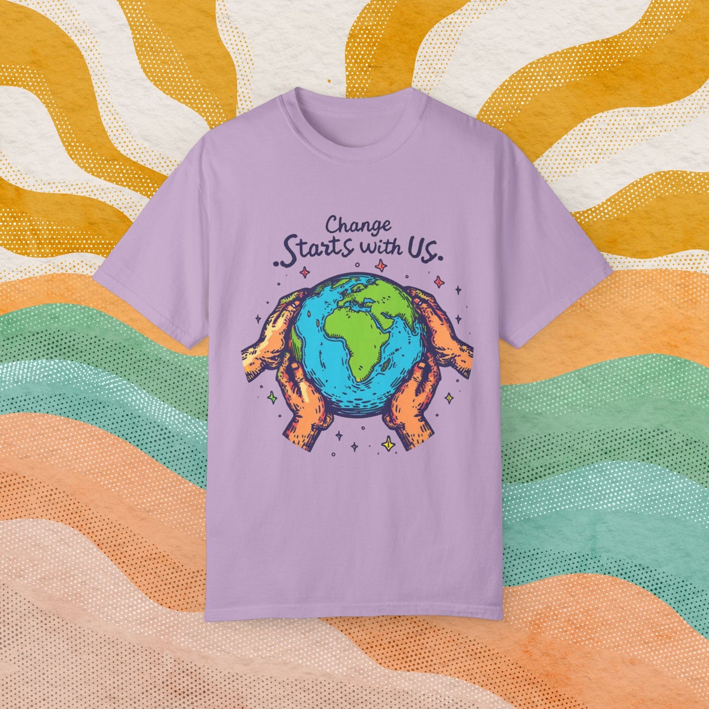 Change Starts with Us Earth Design T-Shirt, Inspirational World Graphic Tee, Environmental Awareness Shirt for Men Women