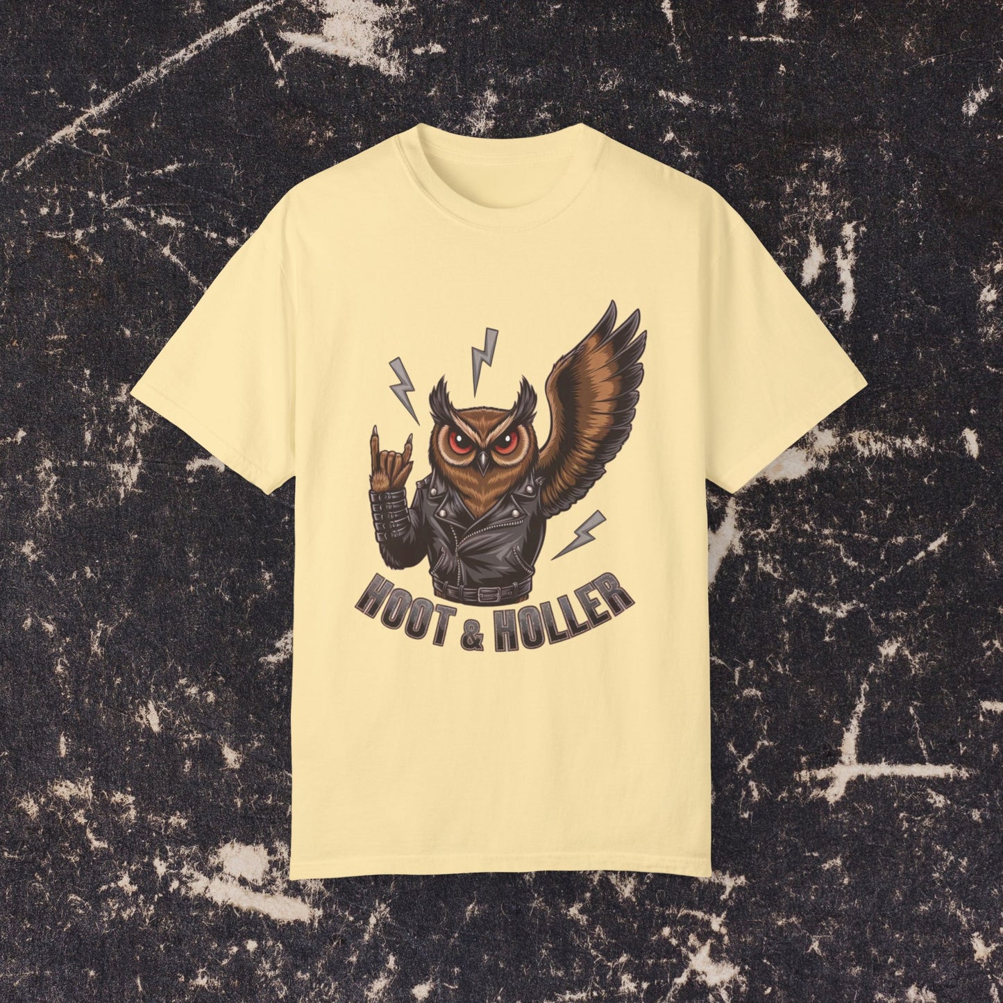 Funny Owl Graphic Tee, Hoot and Holler T-Shirt, Rock N Roll Owl Shirt, Cute Owl Illustration, Funny Animal Graphic Tee