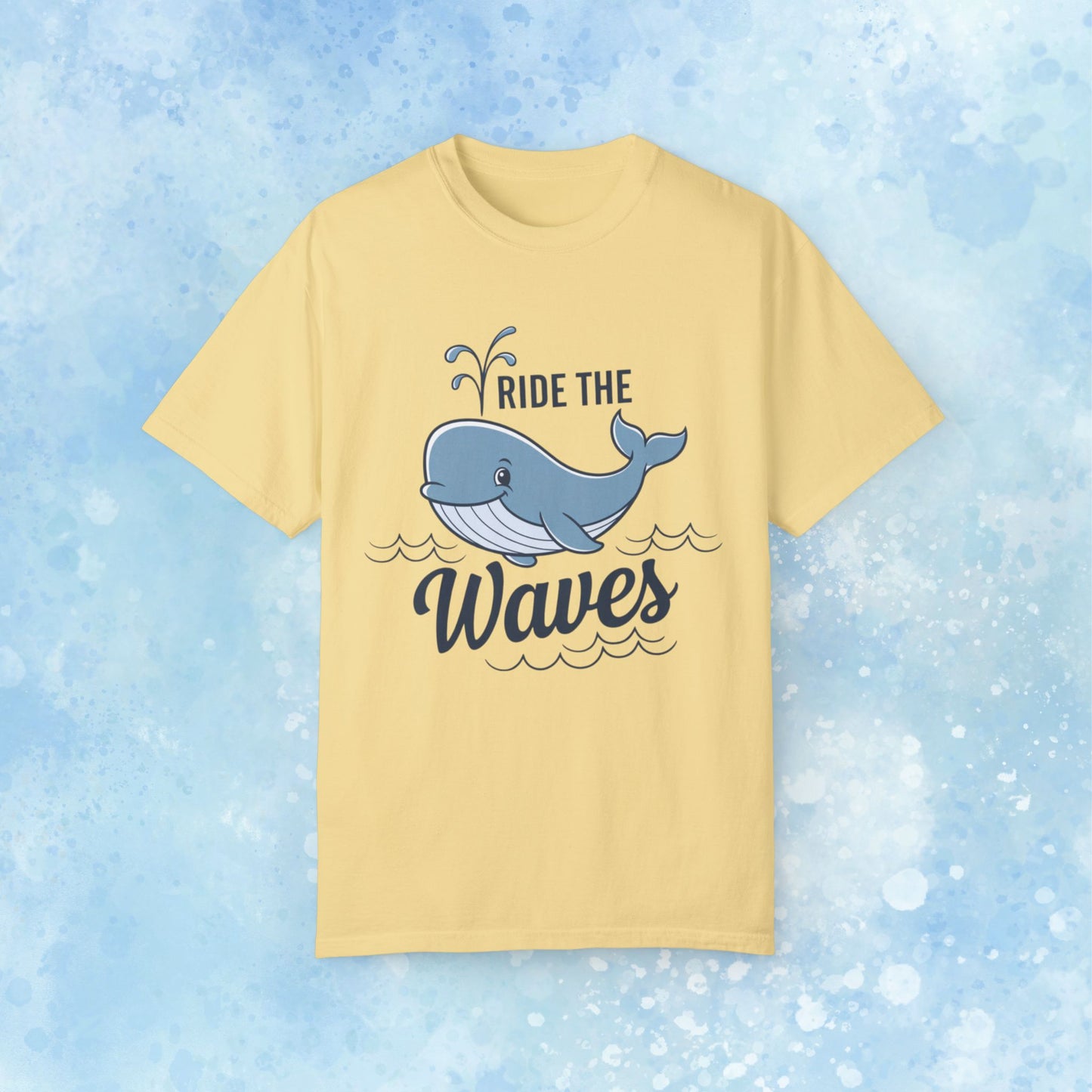 Cute Whale Graphic Ride the Waves T Shirt, Funny Ocean Theme Tee, Casual Whale Print Shirt for Sea Lovers, Unisex Whale Art T Shirt