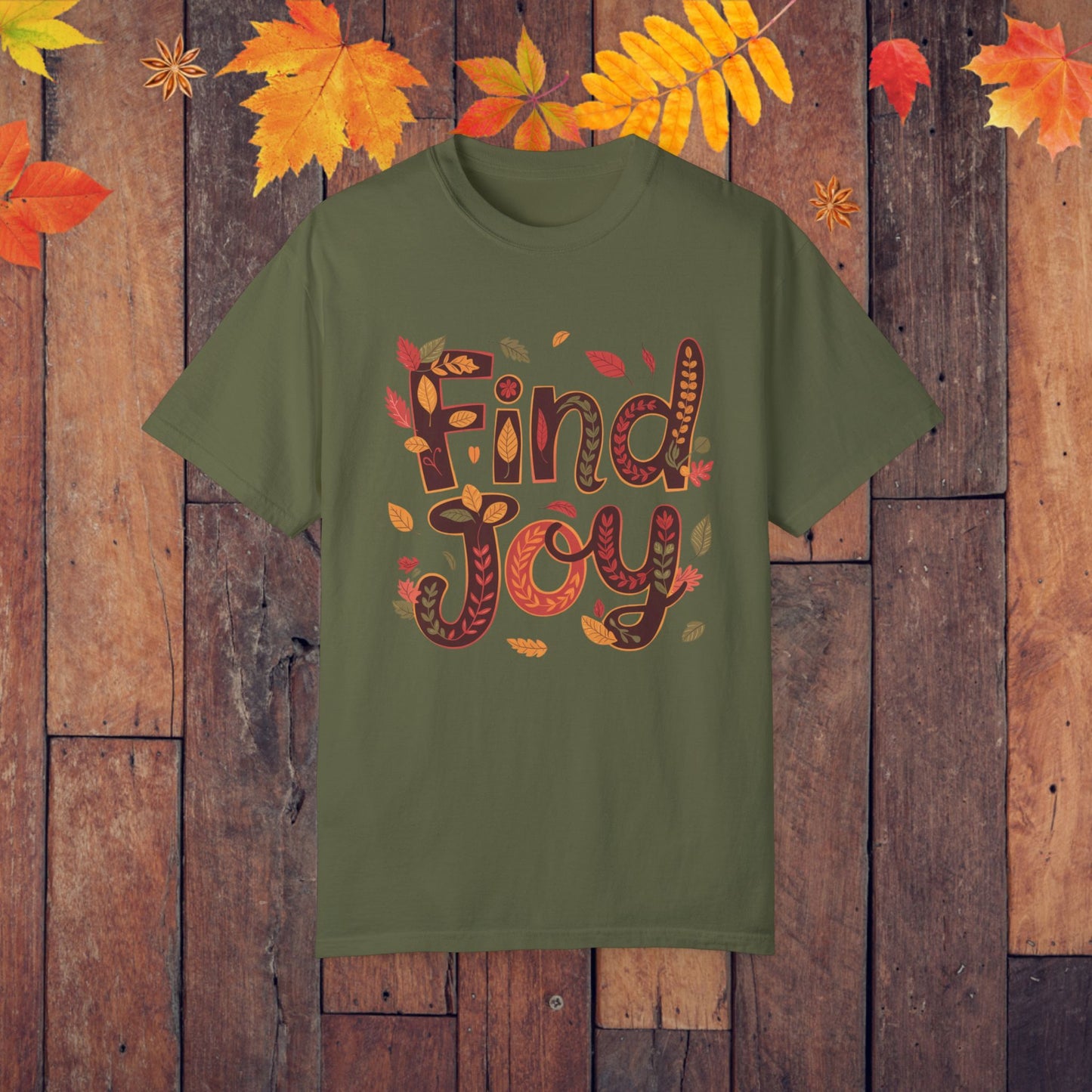 Find Joy Colorful Autumn Leaves T-Shirt, Inspirational Fall Tee, Positive Vibes Shirt, Motivational Graphic T-Shirt, Casual Autumn Wear