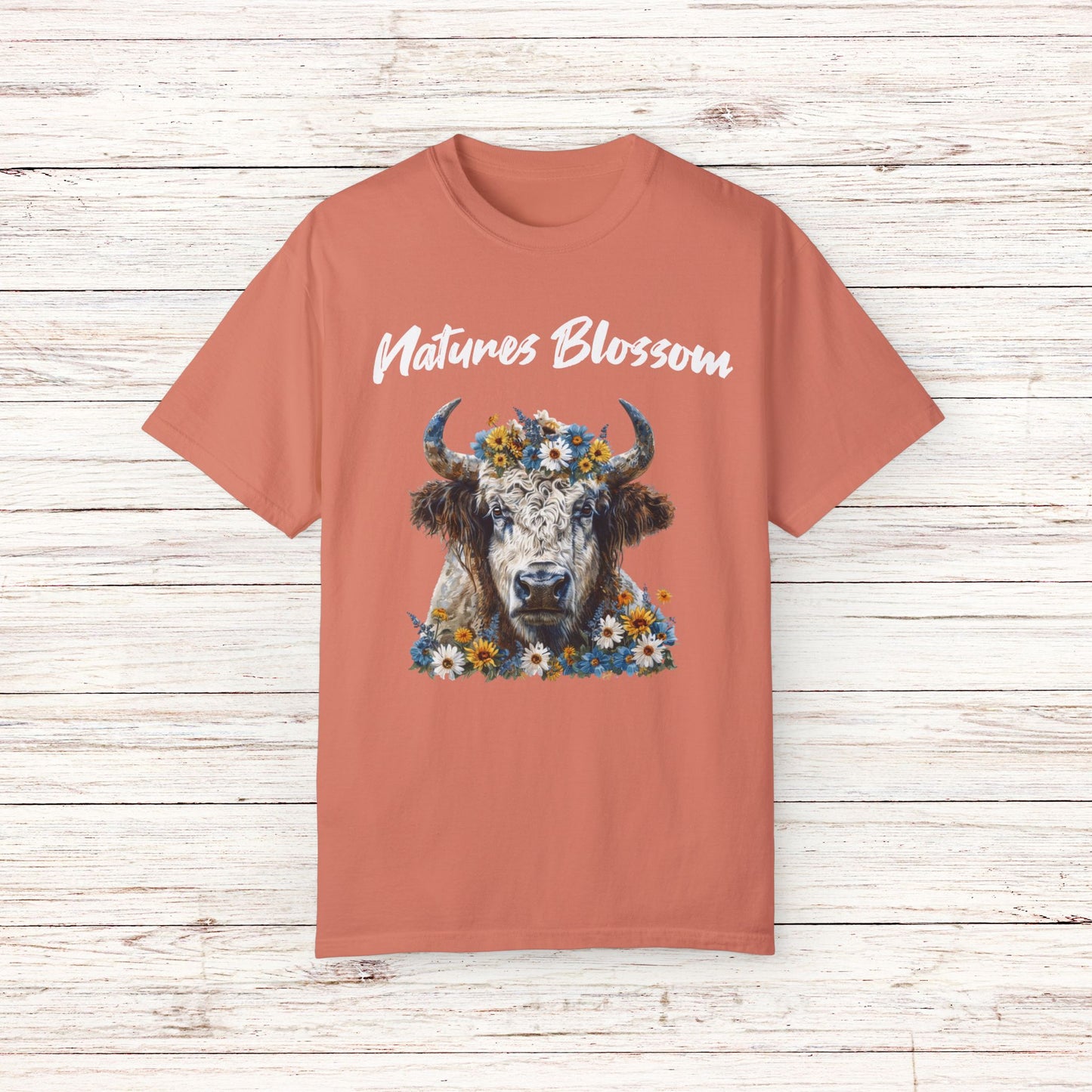 Title Bison T Shirt Colorful Floral Design Cute Nature Inspired Art Tee Shirt Unique Bison Apparel Garment-Dyed T-shirt