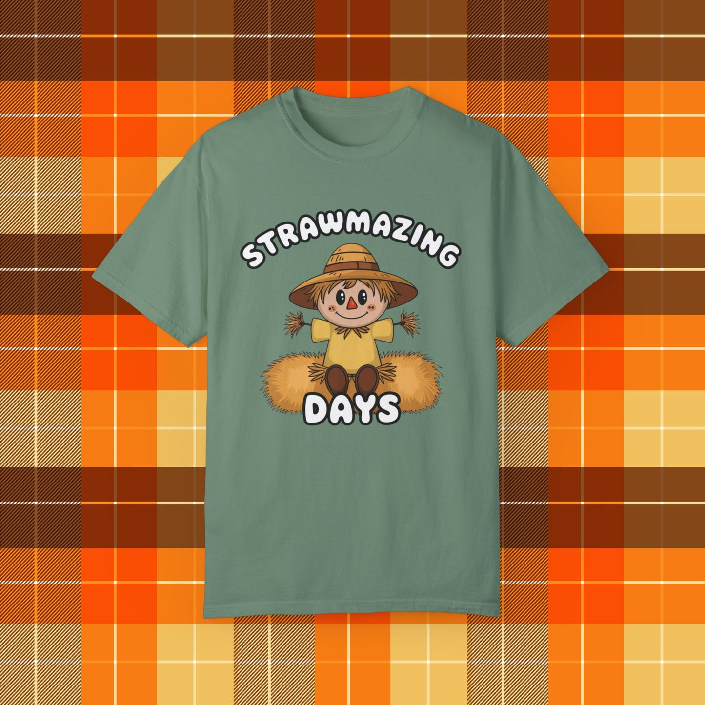 Cute Scarecrow Strawmazing Days Graphic Tee, Fun Fall Harvest T-shirt, Adorable Halloween Autumn Top, Farmer Theme Shirt