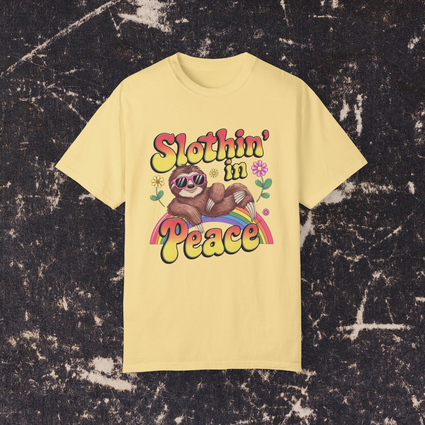 Funny Sloth T-Shirt, Slothin' in Peace Graphic Tee, Cute Sloth Shirt, Rainbow T-Shirt, Sloth Lover Gift, Cute Animal Shirt