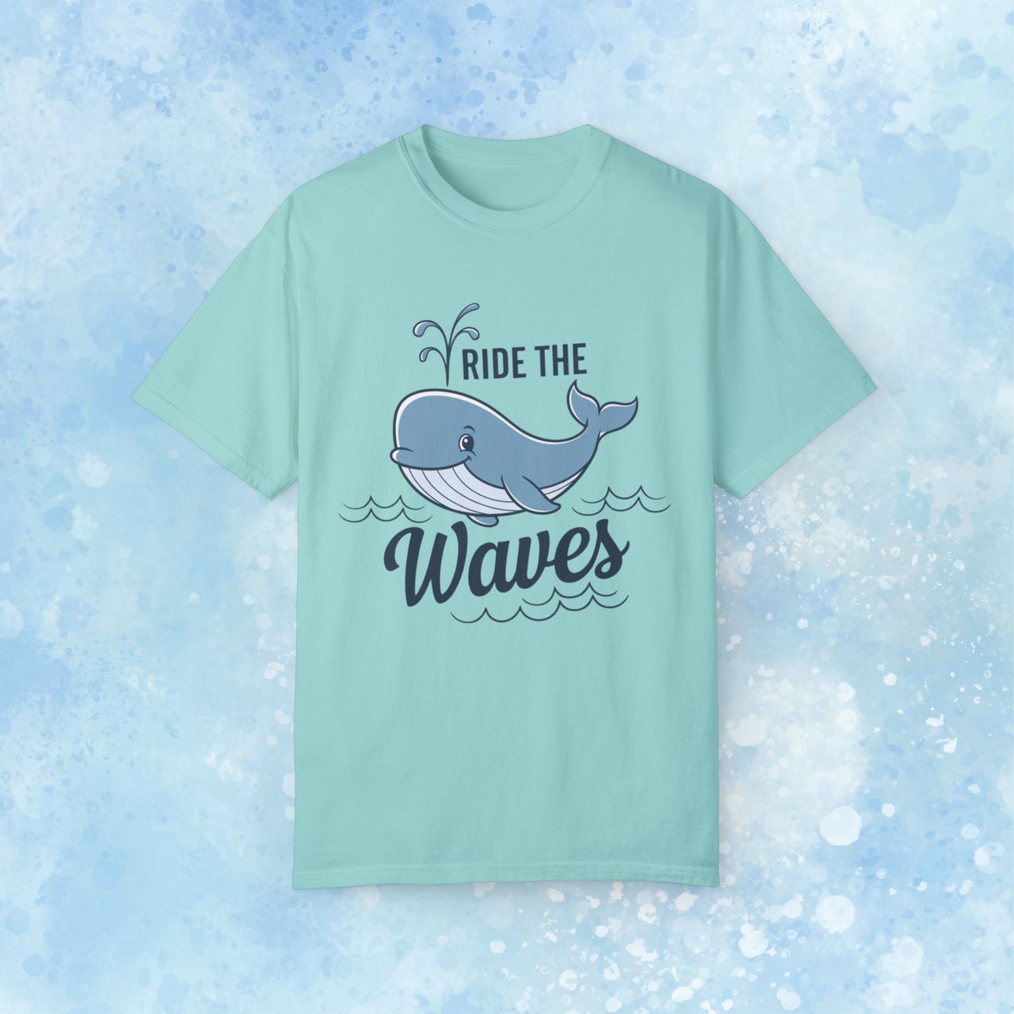 Cute Whale Graphic Ride the Waves T Shirt, Funny Ocean Theme Tee, Casual Whale Print Shirt for Sea Lovers, Unisex Whale Art T Shirt