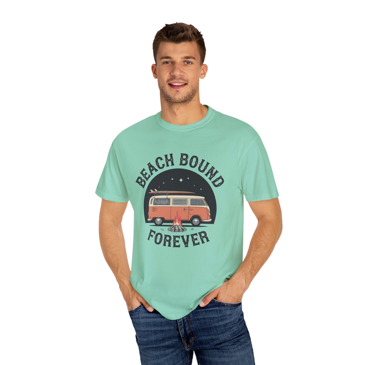 Retro Van Beach Bound Forever Shirt, Vintage Surfing T-Shirt, Summer Beach Campfire Tee, Coastal Lifestyle Top, Adventure Graphic Tee