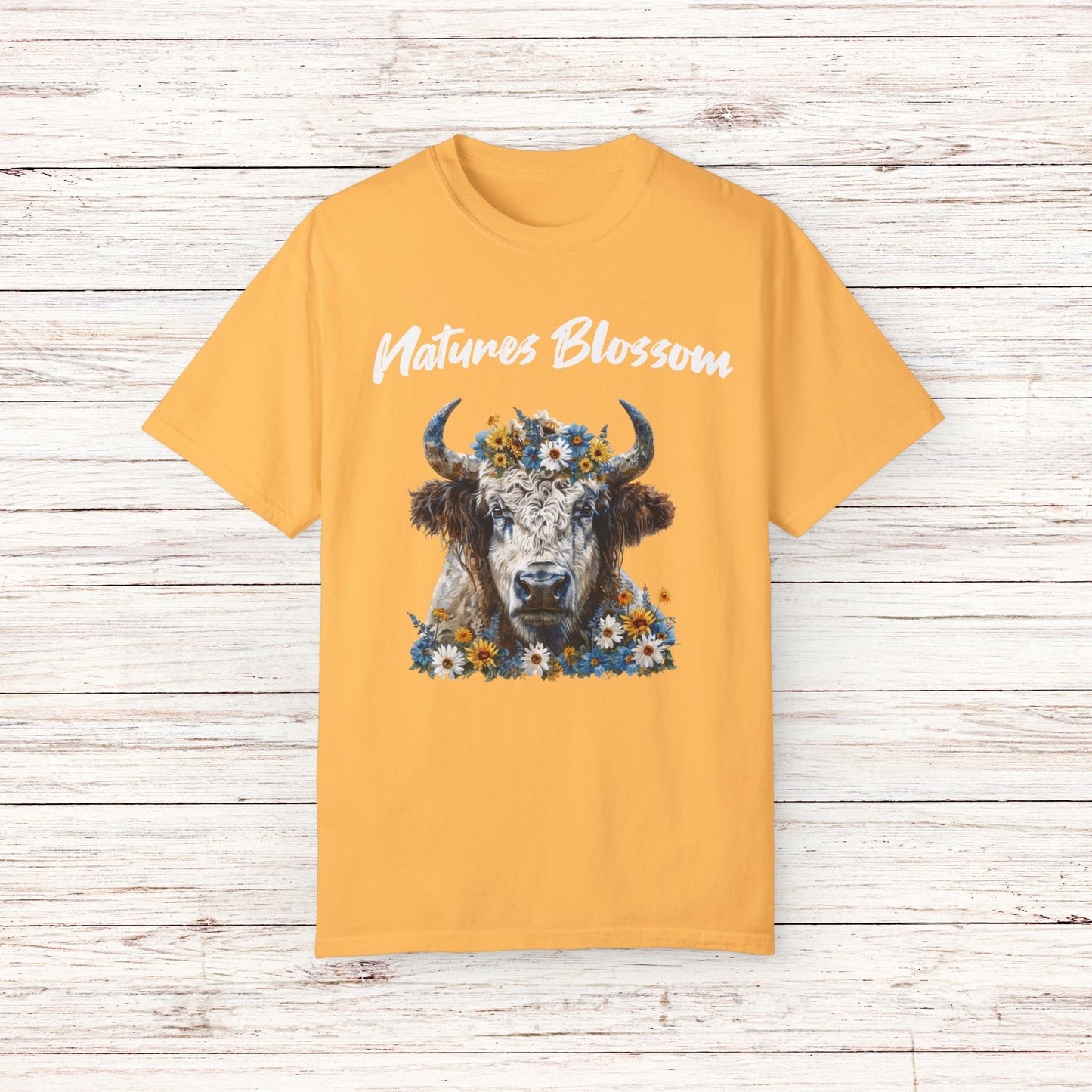 Title Bison T Shirt Colorful Floral Design Cute Nature Inspired Art Tee Shirt Unique Bison Apparel Garment-Dyed T-shirt