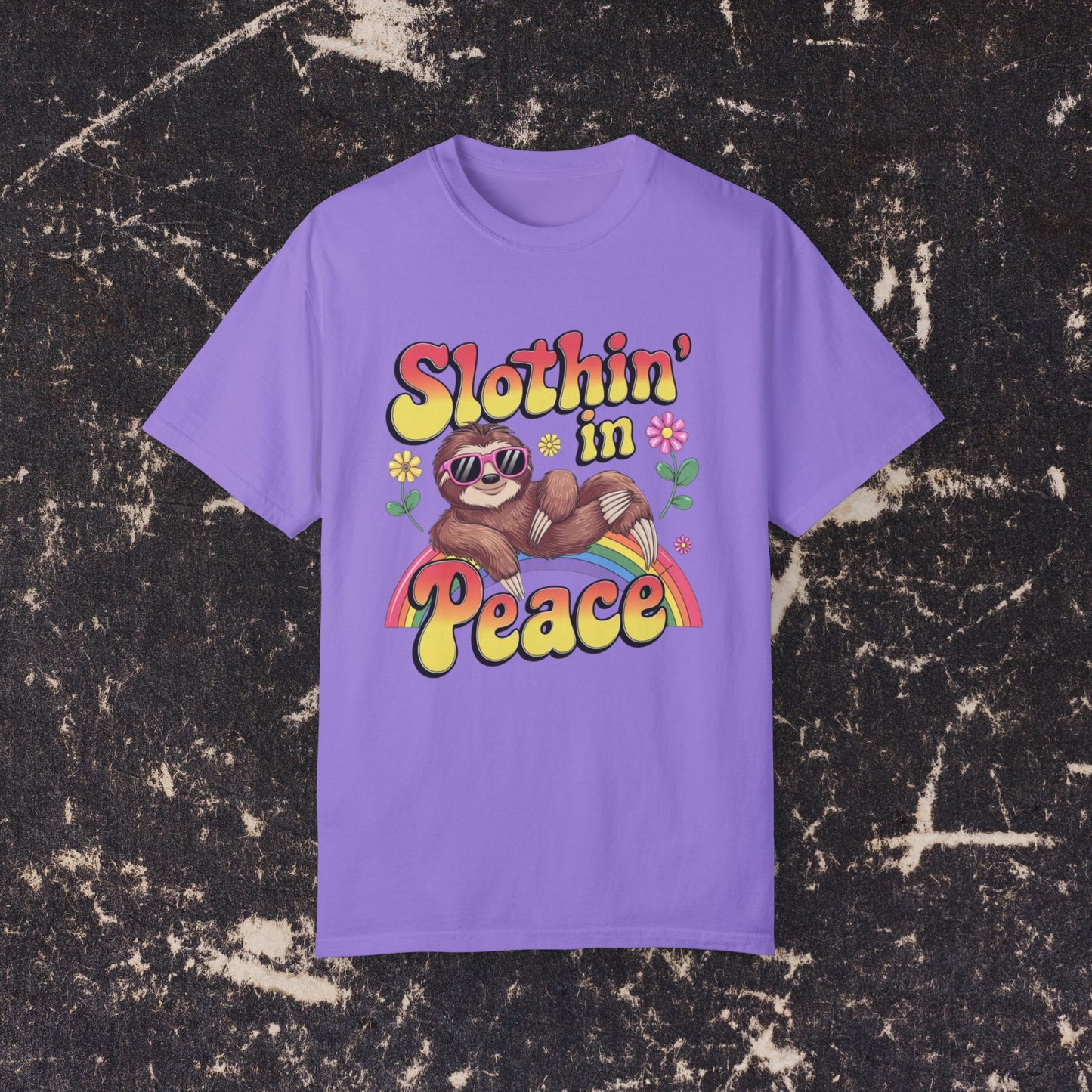 Funny Sloth T-Shirt, Slothin' in Peace Graphic Tee, Cute Sloth Shirt, Rainbow T-Shirt, Sloth Lover Gift, Cute Animal Shirt