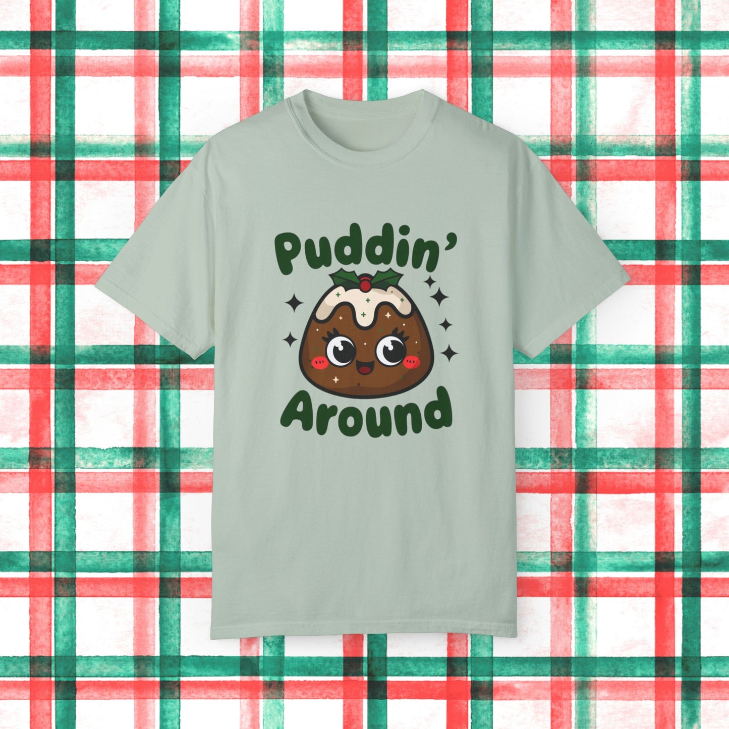 Cute Christmas Pudding T-Shirt, Festive Holiday Graphic Tee, Fun Kawaii Design Shirt, Cute Pudding Cartoon T-Shirt, Xmas Gift Tee