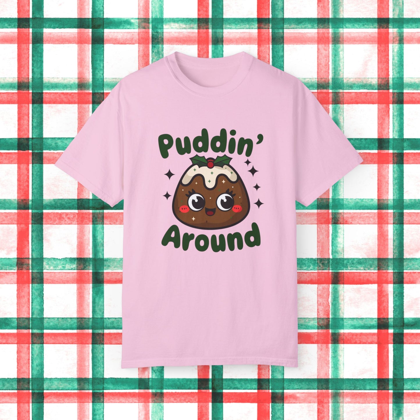 Cute Christmas Pudding T-Shirt, Festive Holiday Graphic Tee, Fun Kawaii Design Shirt, Cute Pudding Cartoon T-Shirt, Xmas Gift Tee