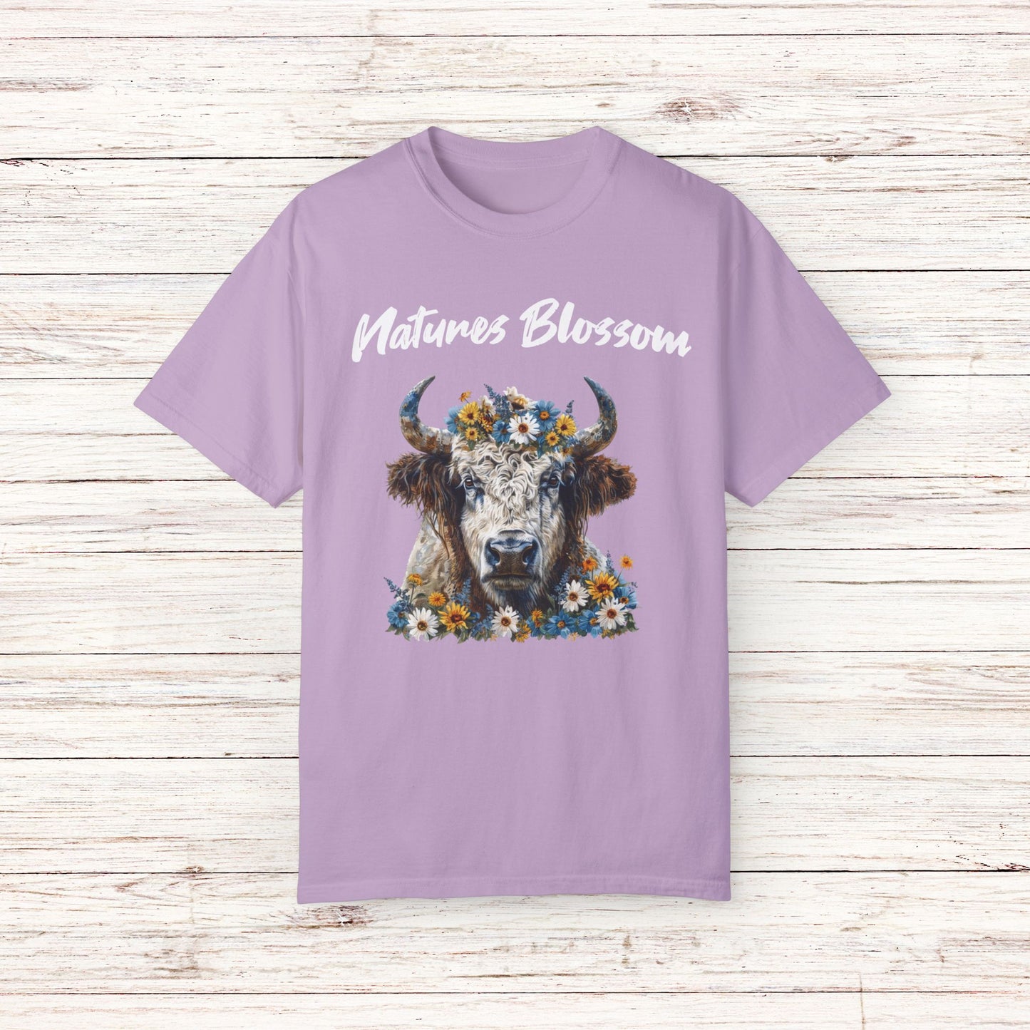 Title Bison T Shirt Colorful Floral Design Cute Nature Inspired Art Tee Shirt Unique Bison Apparel Garment-Dyed T-shirt