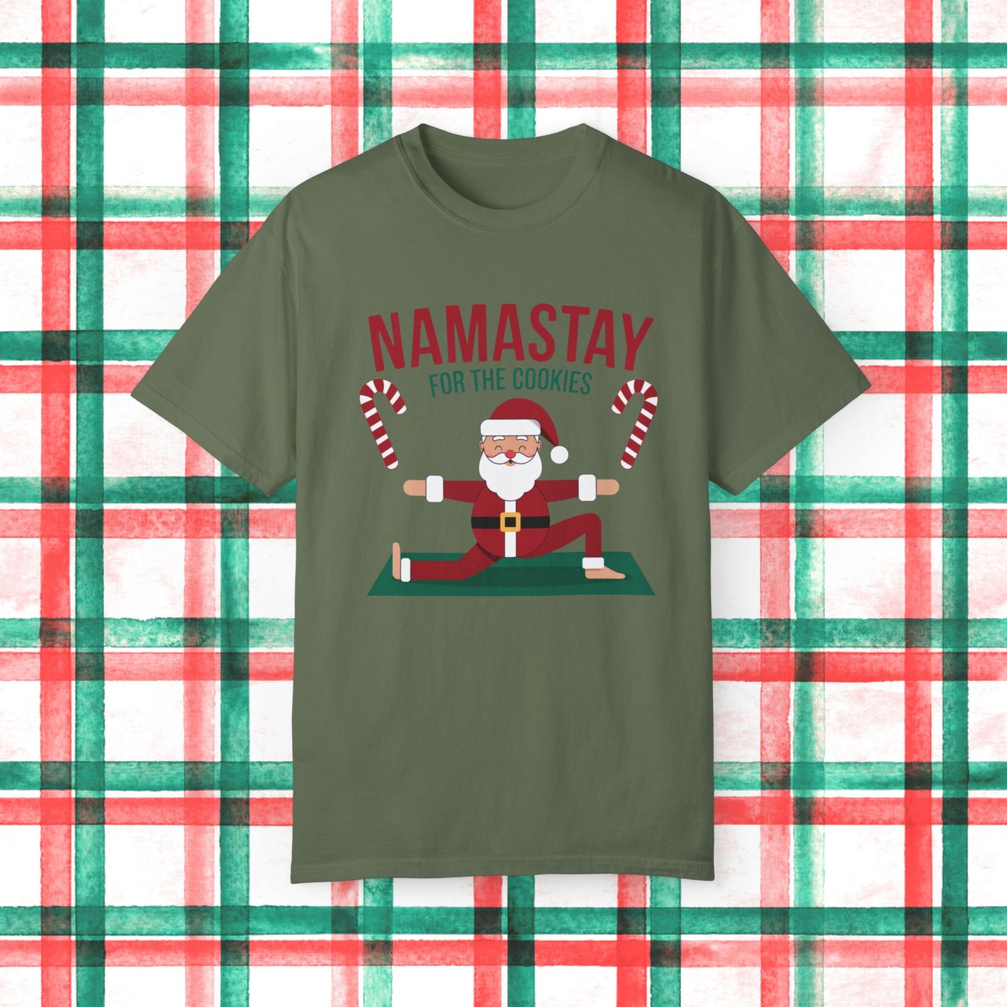 Namastay For The Cookies Funny Santa Yoga Christmas Shirt, Holiday Yoga Santa Claus Tee, Unique Holiday Tee, Christmas Gift T-Shirt