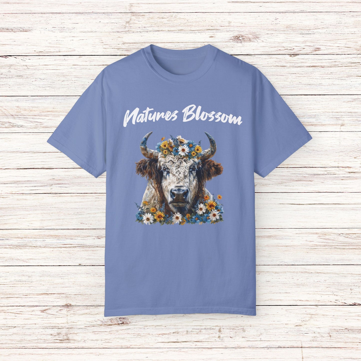 Title Bison T Shirt Colorful Floral Design Cute Nature Inspired Art Tee Shirt Unique Bison Apparel Garment-Dyed T-shirt