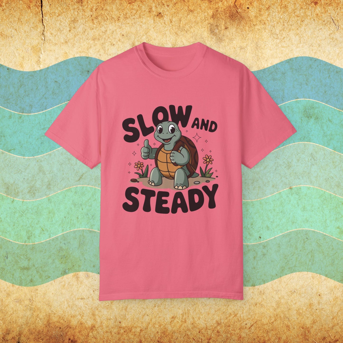 Cute Turtle Slow and Steady T-Shirt, Motivational Turtle Graphic Tee, Adorable Animal Lovers Gift, Kids and Adults T-Shirt Garment-Dyed T-shirt