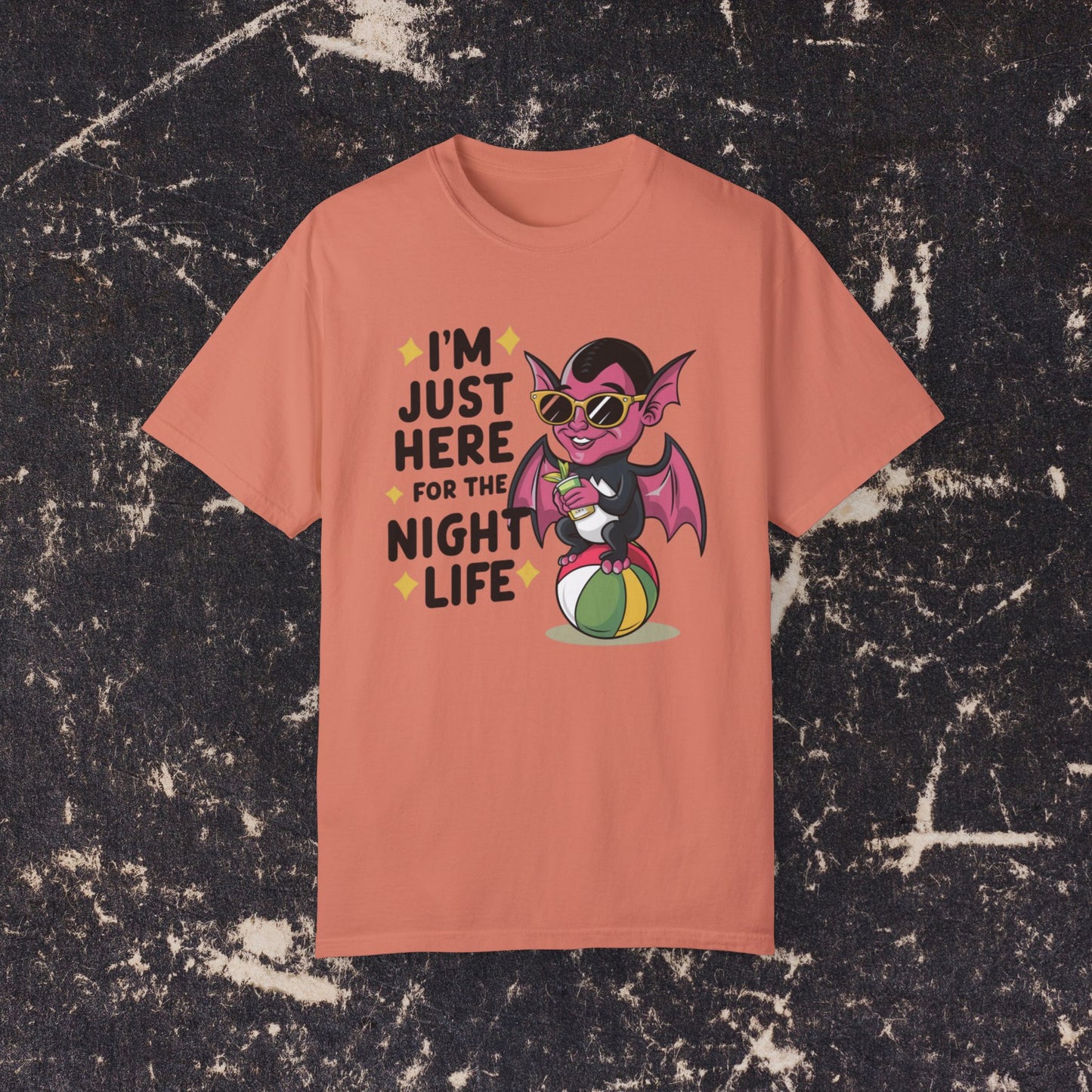 Funny Bat T-Shirt, Just Here For The Night Life Tee, Graphic Vampire Shirt, Cute Halloween T-Shirt, Beach Ball Bat T-Shirt